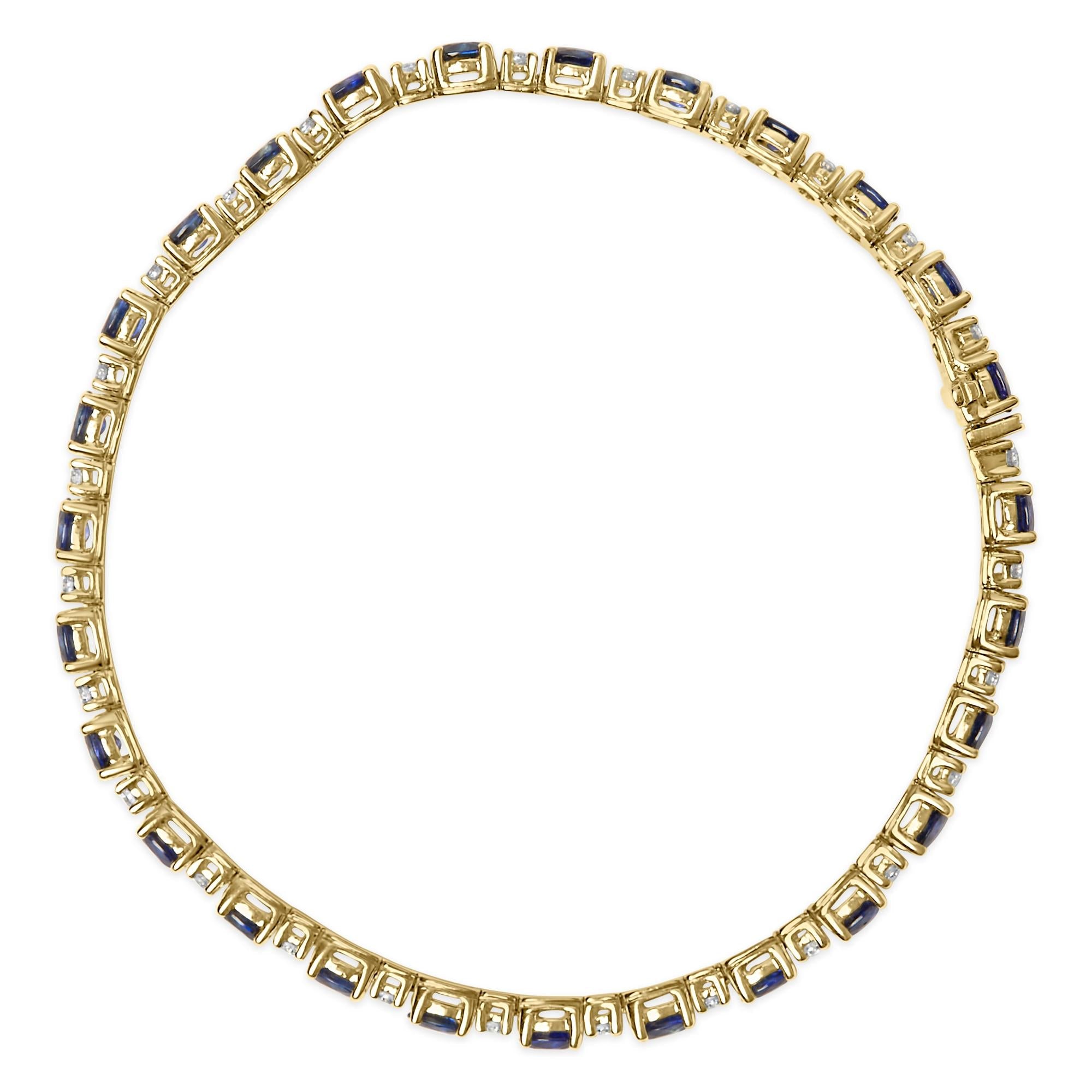 Bracelet à maillons alternés en or jaune 18 carats, 3/4 ct de diamant et 5 1/3 ct de saphir bleu ovale (couleur GH, pureté VS1-VS2) - 7,25 pouces
