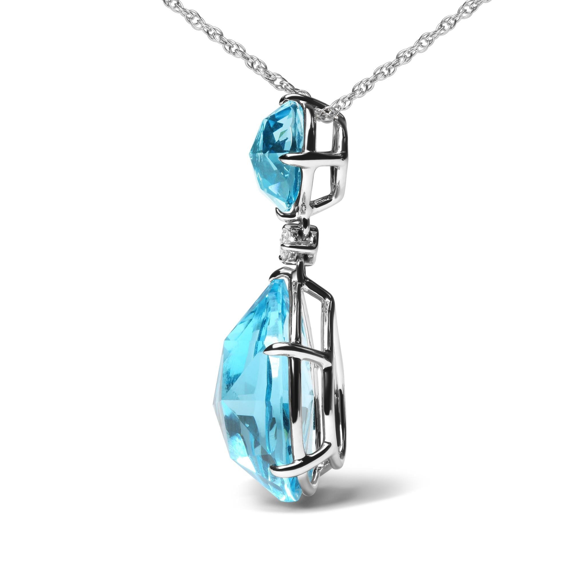 Collier pendentif en or blanc 18 carats avec diamants, topaze bleu de Londres ronde et topaze bleu ciel taille poire, 45,7 cm (couleur GH, pureté SI1-SI2)