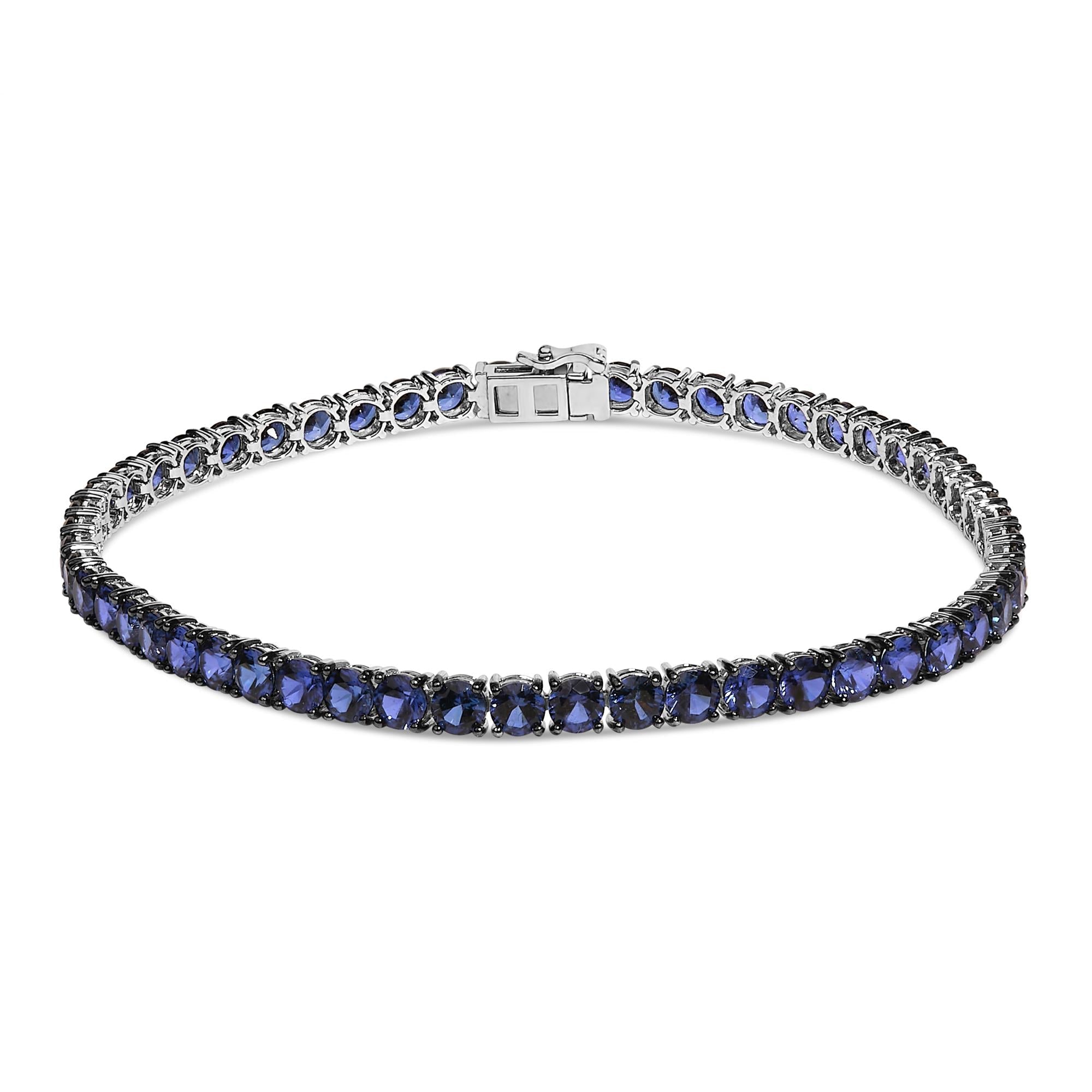 .925 Sterling Silver Created Blue Sapphire Tennis Bracelet - 8.5" Inches