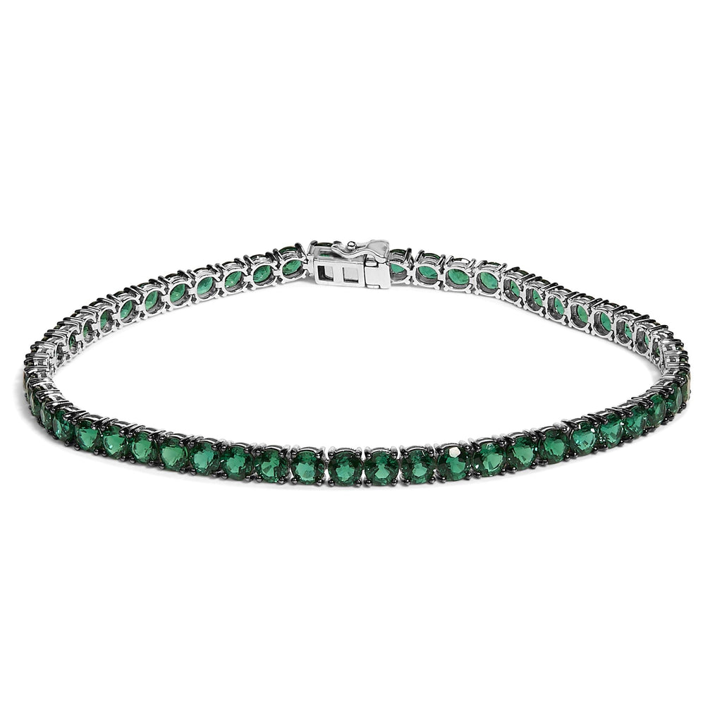 Unisex .925 Sterling Silver Created Green Emerald Tennis Bracelet - 8.5" Inches