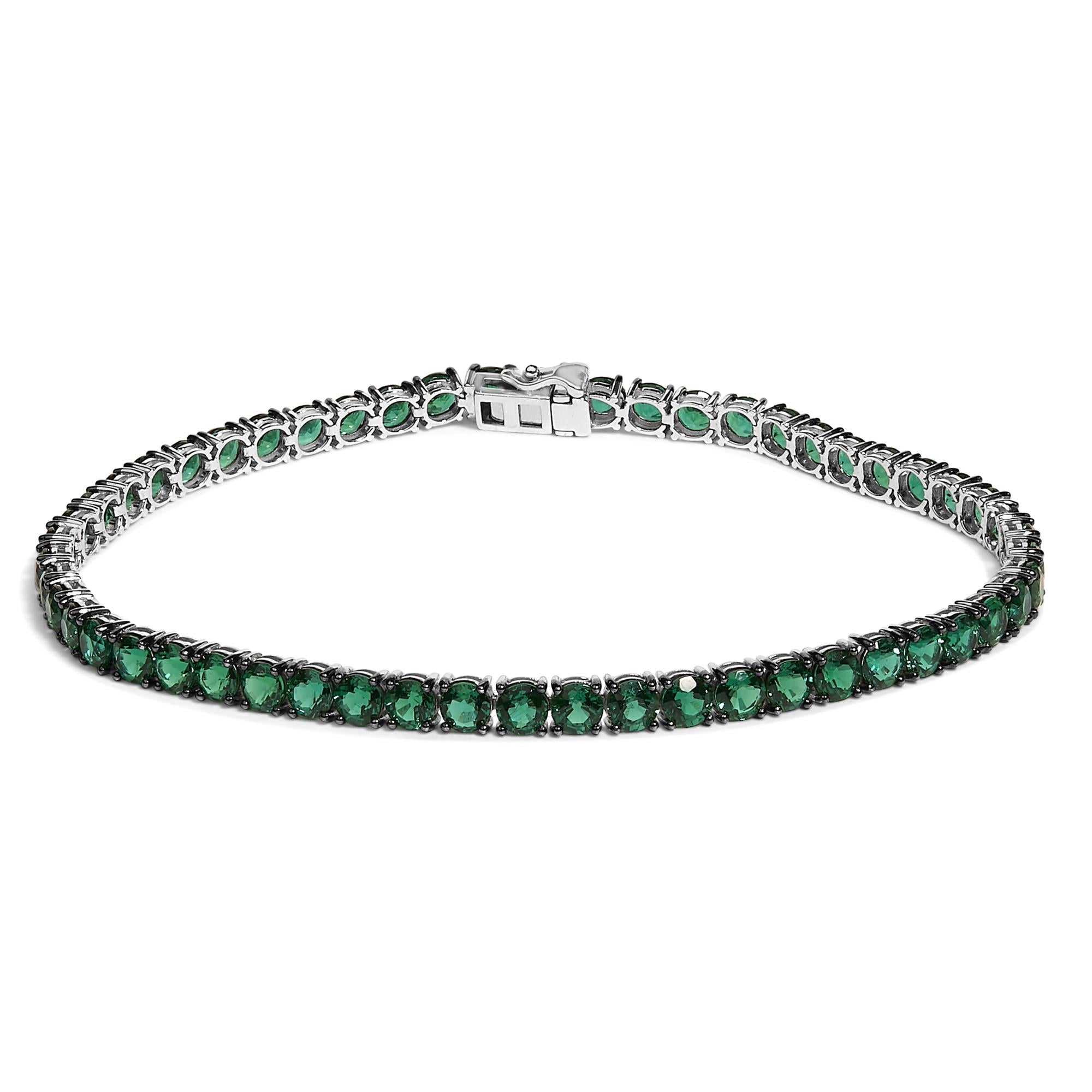 Unisex .925 Sterling Silver Created Green Emerald Tennis Bracelet - 8.5" Inches
