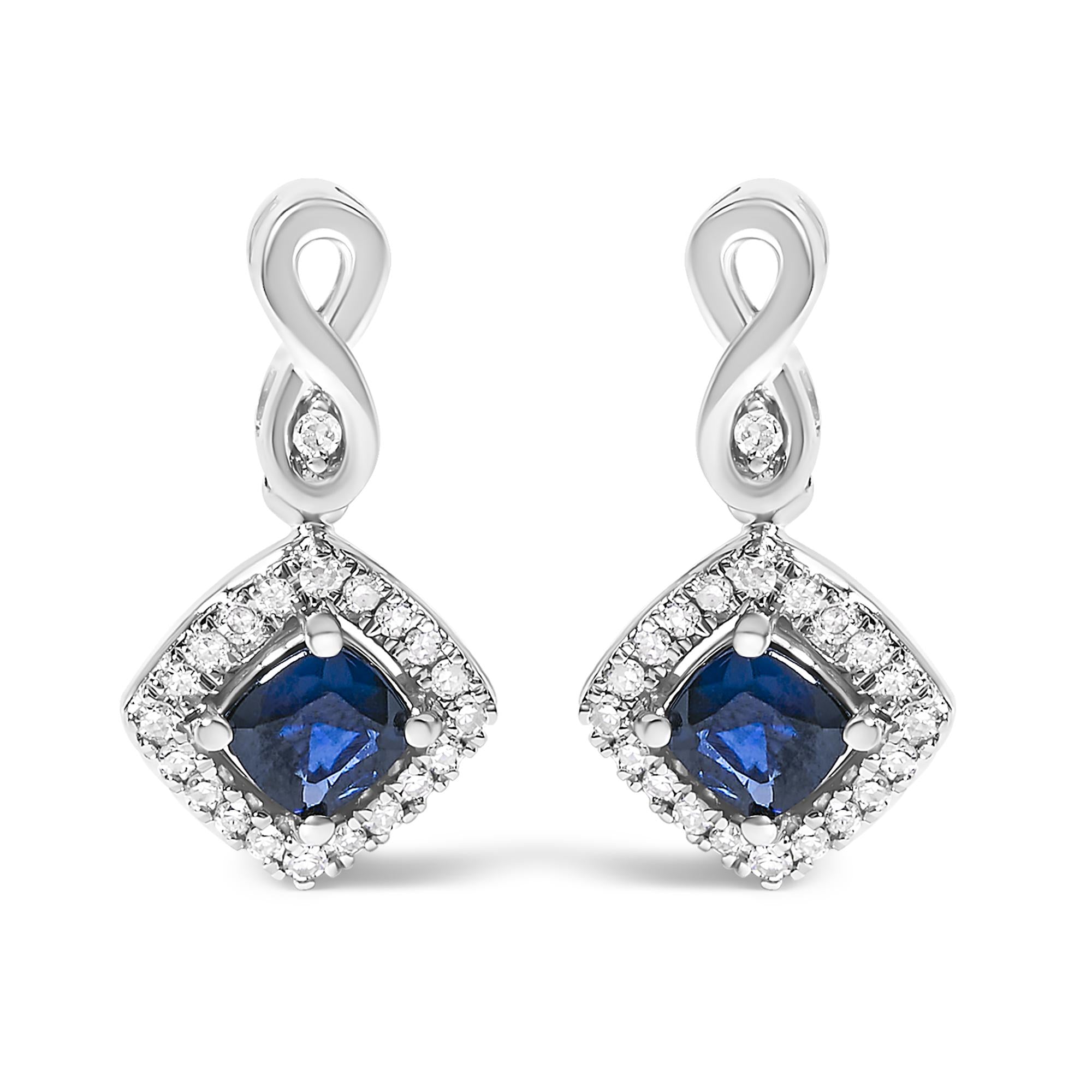 Azur Halo Cushion Shaped Drop Earrings