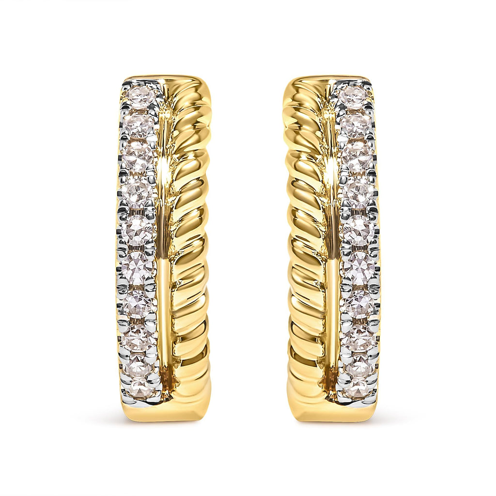 Boucles d'oreilles créoles torsadées en or jaune 10 carats, 1/10 ct, diamants et corde (couleur HI, pureté I1-I2)