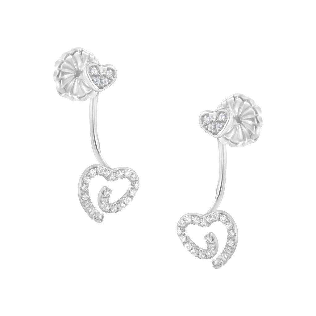 Boucles d'oreilles en argent sterling 925 avec cœur tourbillonnant de diamants 1/4 ct (couleur IJ, pureté I2-I3)