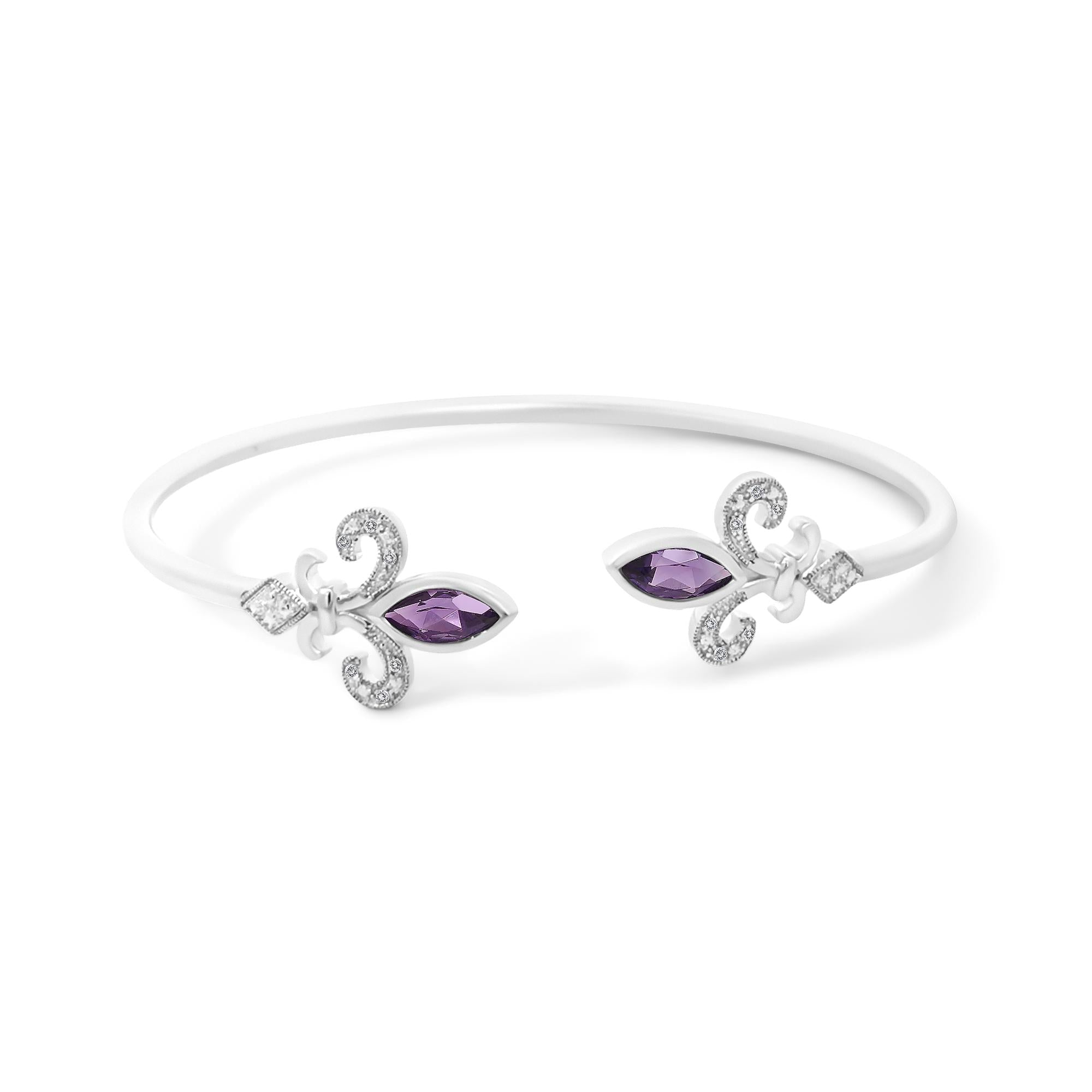Amethyst Fleur De Lys Open Cuff Bangle