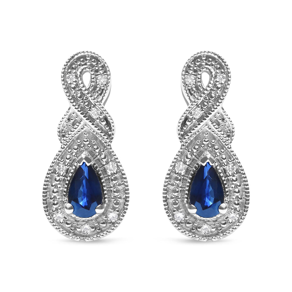 .925 Sterling Silver 4.5 x 3mm Pear Sapphire Gemstone and Diamond Accent Infinity Drop Stud Earrings (H-I Color, SI1-SI2 Clarity)