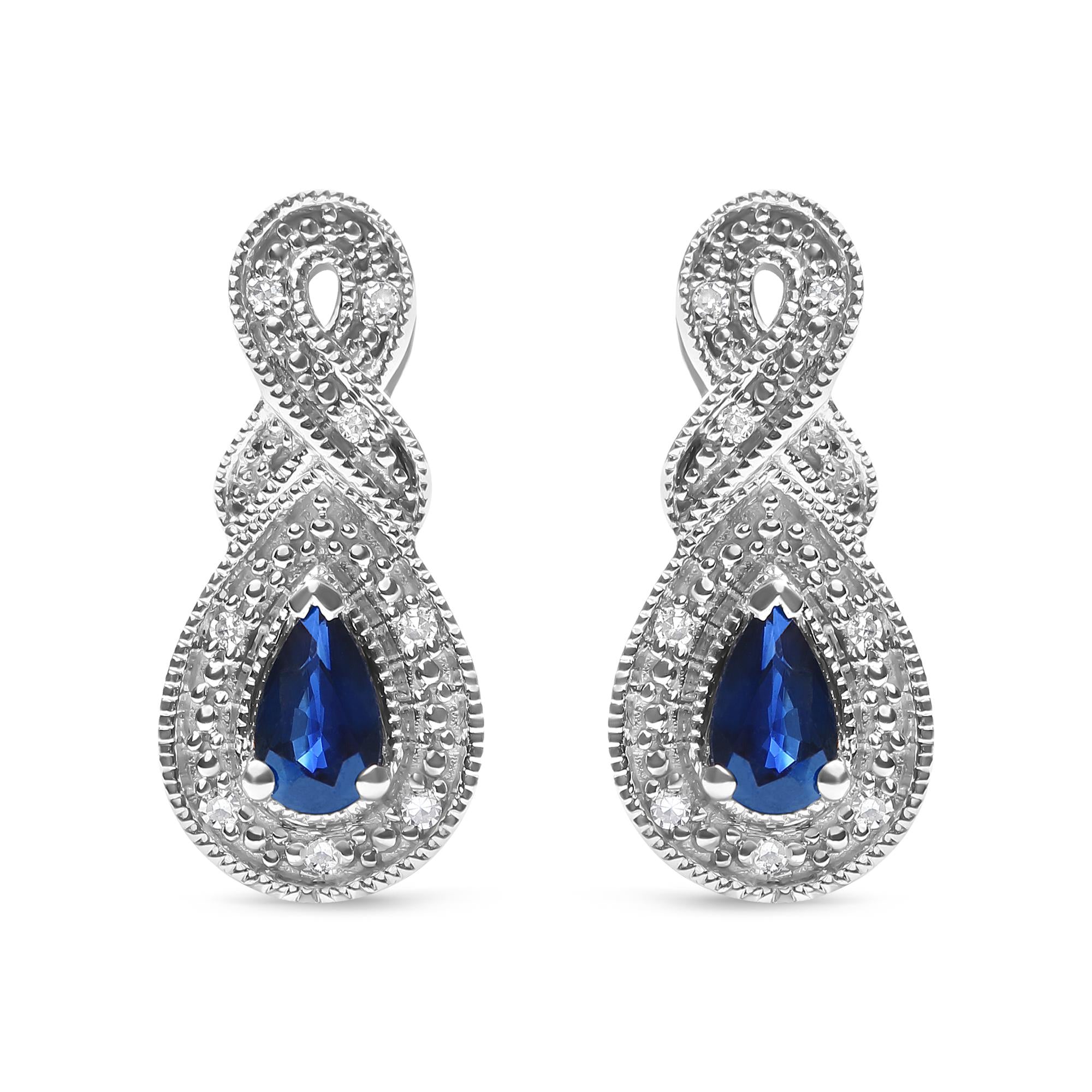 .925 Sterling Silver 4.5 x 3mm Pear Sapphire Gemstone and Diamond Accent Infinity Drop Stud Earrings (H-I Color, SI1-SI2 Clarity)