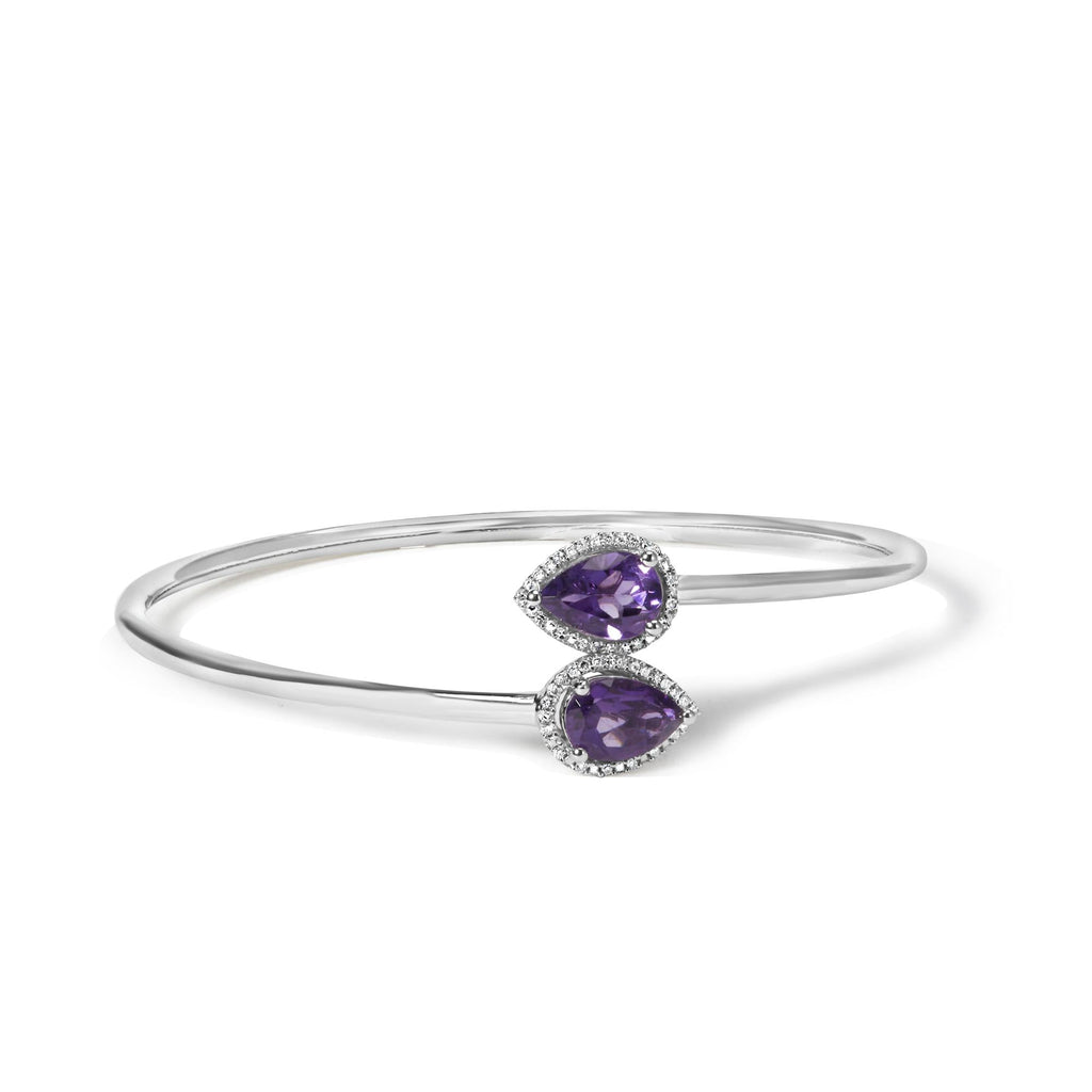 Bracelet jonc en argent sterling 925, 8 x 5,5 mm, en forme de poire, avec améthyste et diamants (couleur haute, pureté SI1-SI2) - Convient aux tailles jusqu'à 7 pouces