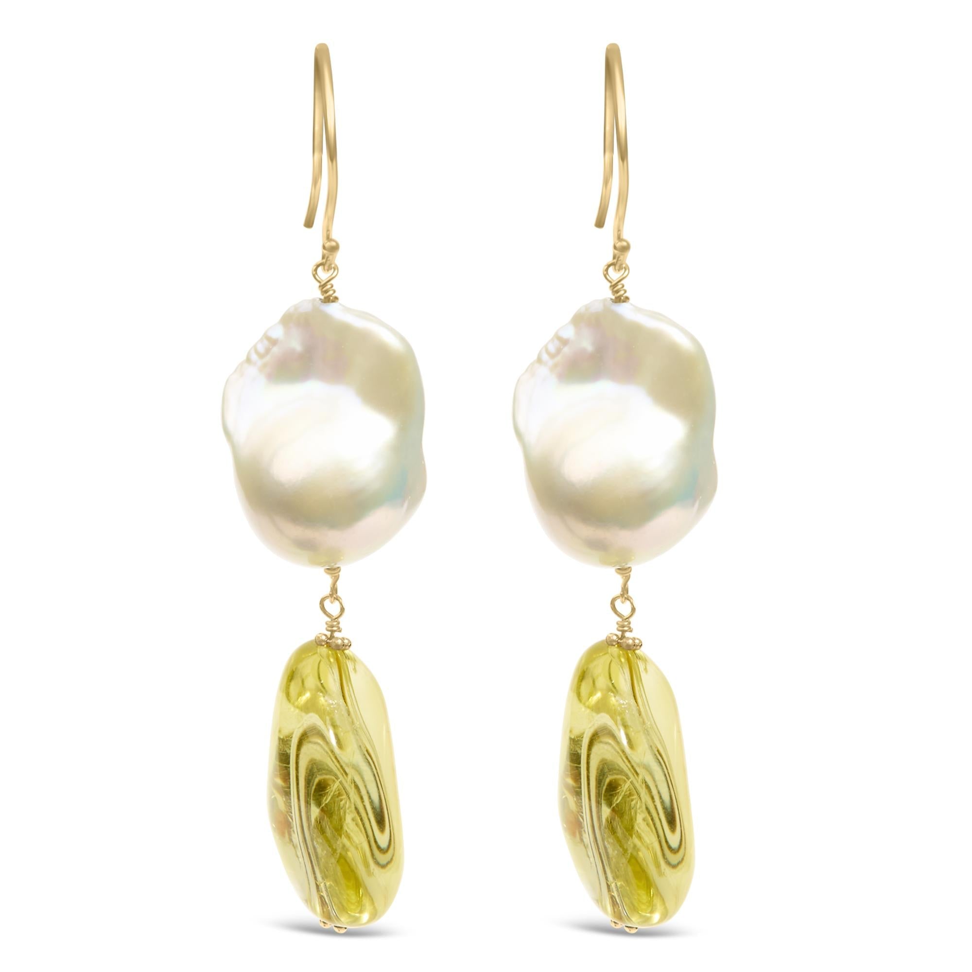 Chantelle Citrine and Baroque Pearl Drop and Dangle Earrings