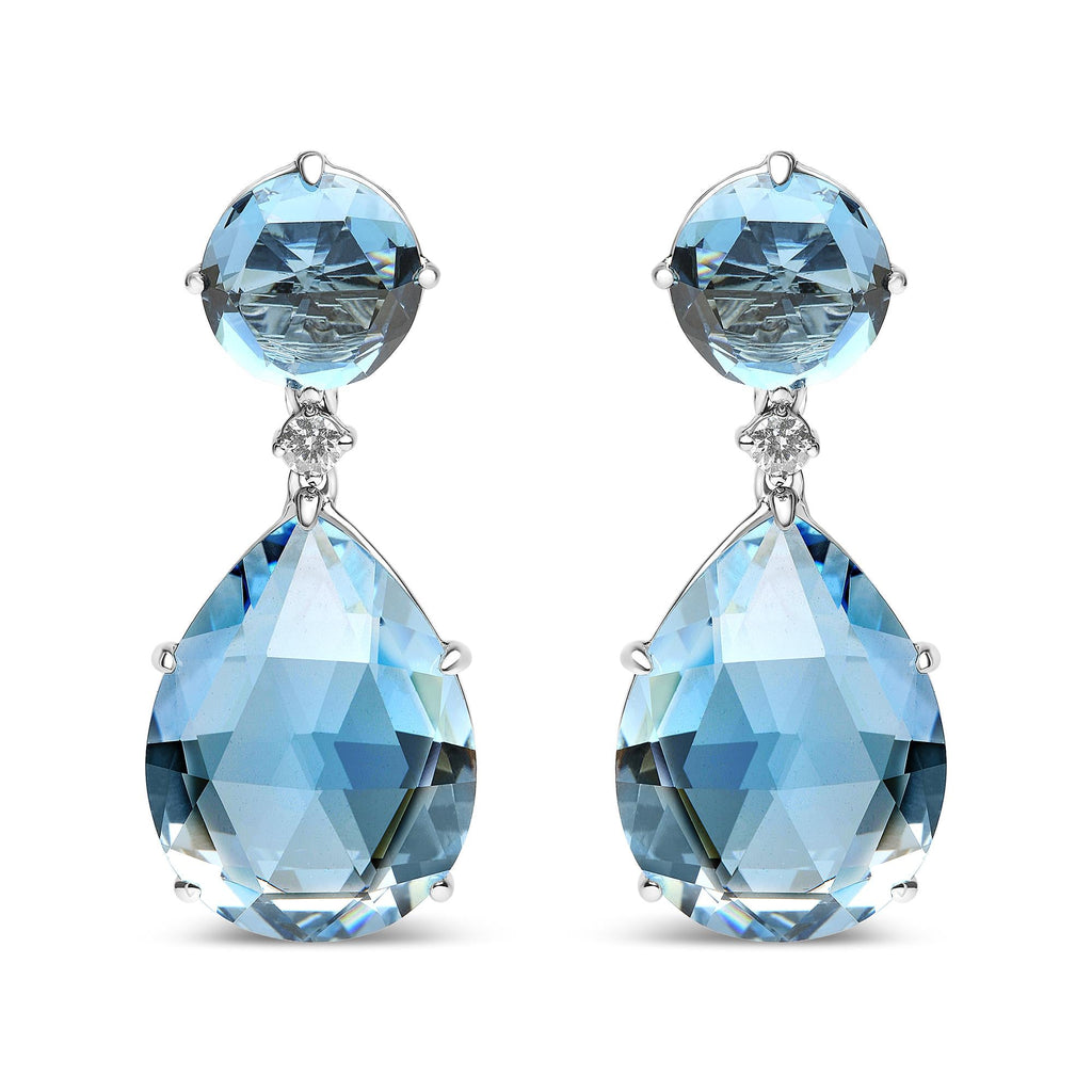 18K White Gold 1/5 Cttw Diamond with Round London Blue Topaz and 20 x 15mm Pear Cut Sky Blue Topaz Gemstone Dangle Earring (G-H Color, SI1-SI2 Clarity)