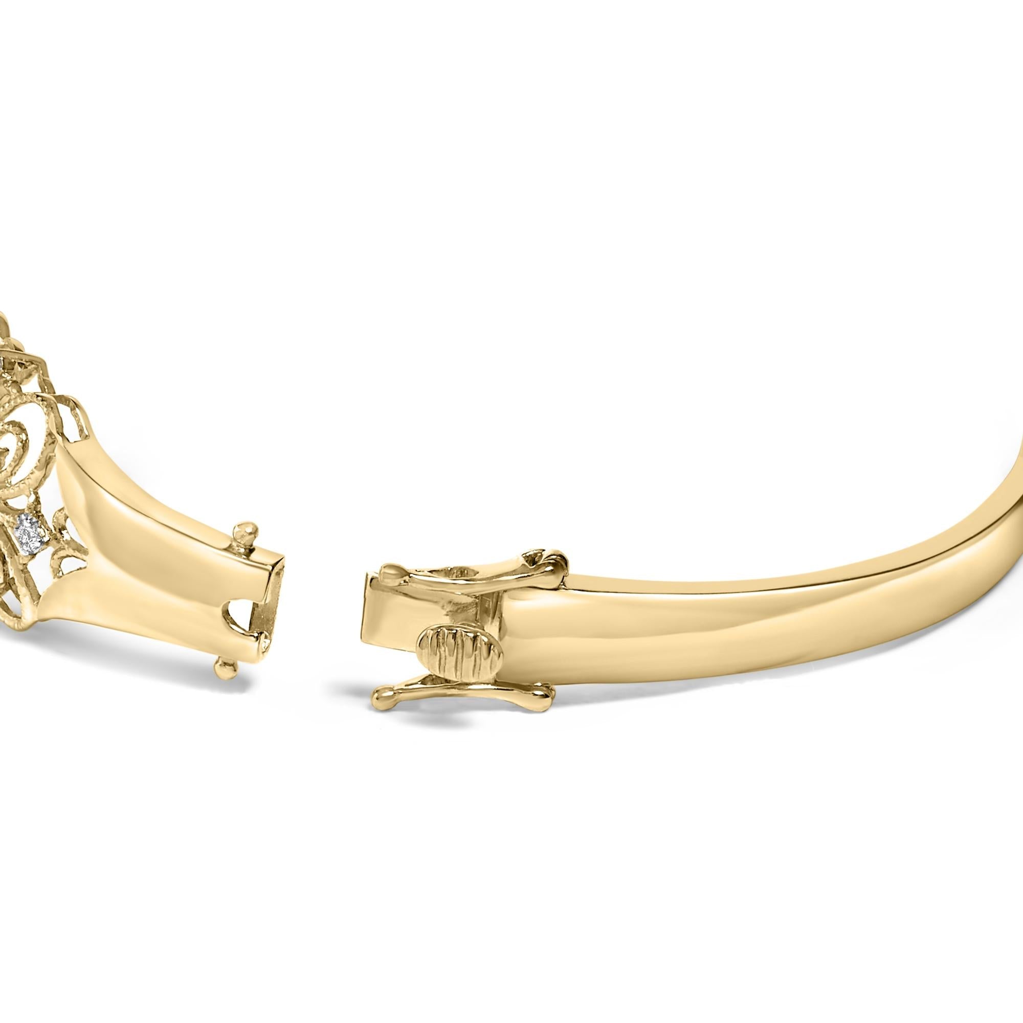 14K Gold 1.00 Cttw Diamond Vintage Inspired Floral Bangle Bracelet (H-I Color, SI1-SI2 Clarity) - 7.75" Inches