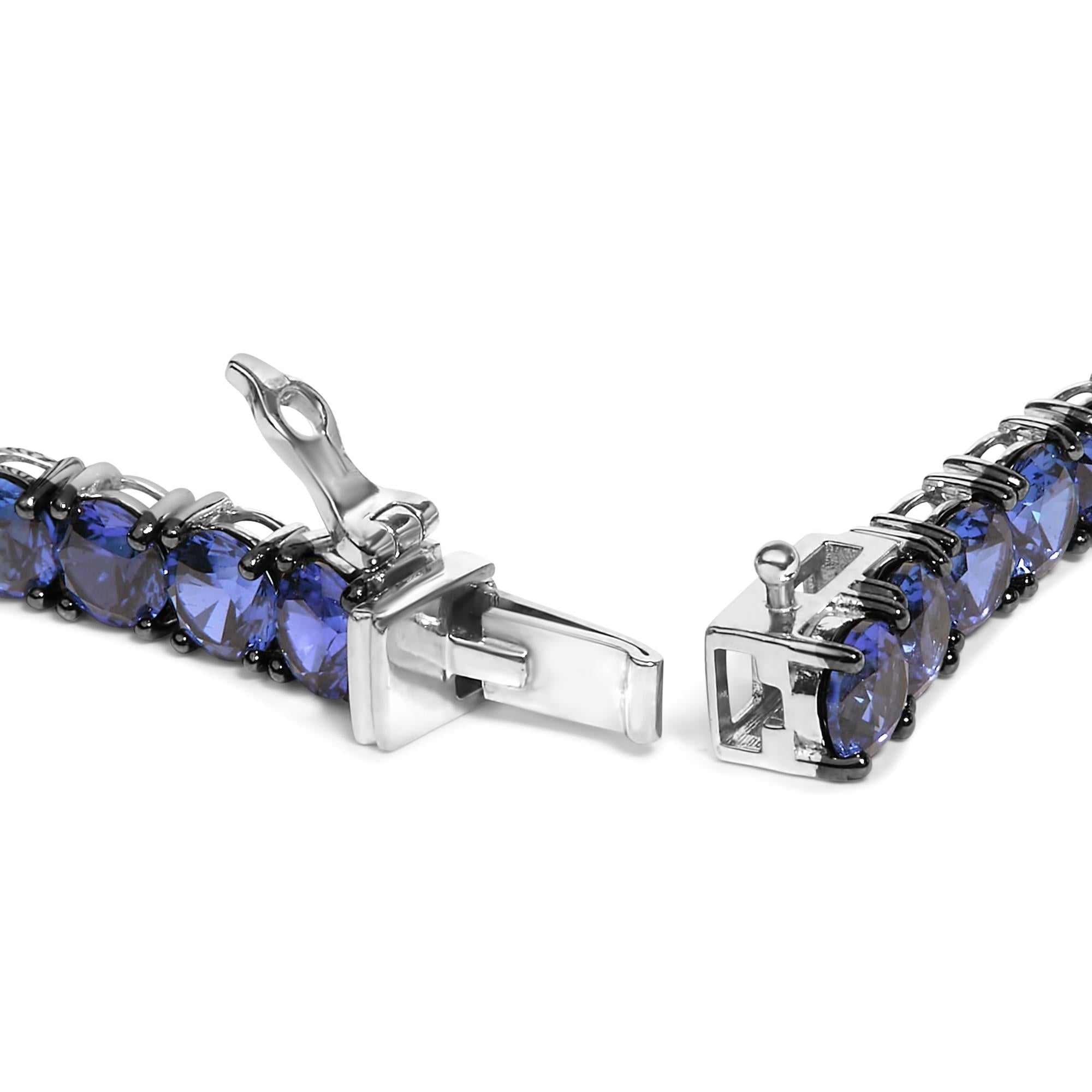 .925 Sterling Silver Created Blue Sapphire Tennis Bracelet - 8.5" Inches