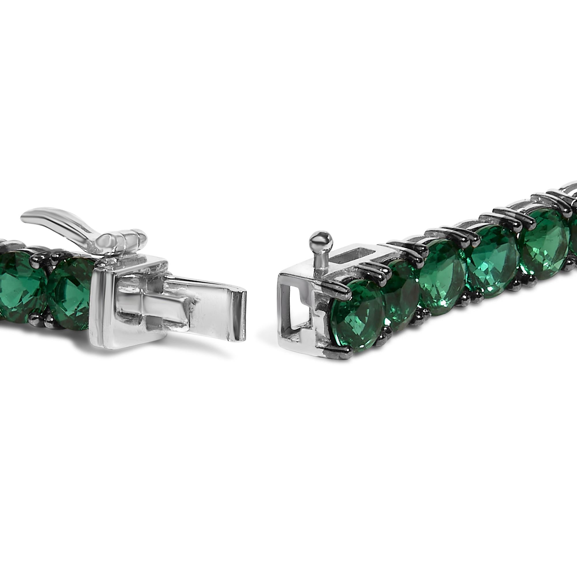 Unisex .925 Sterling Silver Created Green Emerald Tennis Bracelet - 8.5" Inches
