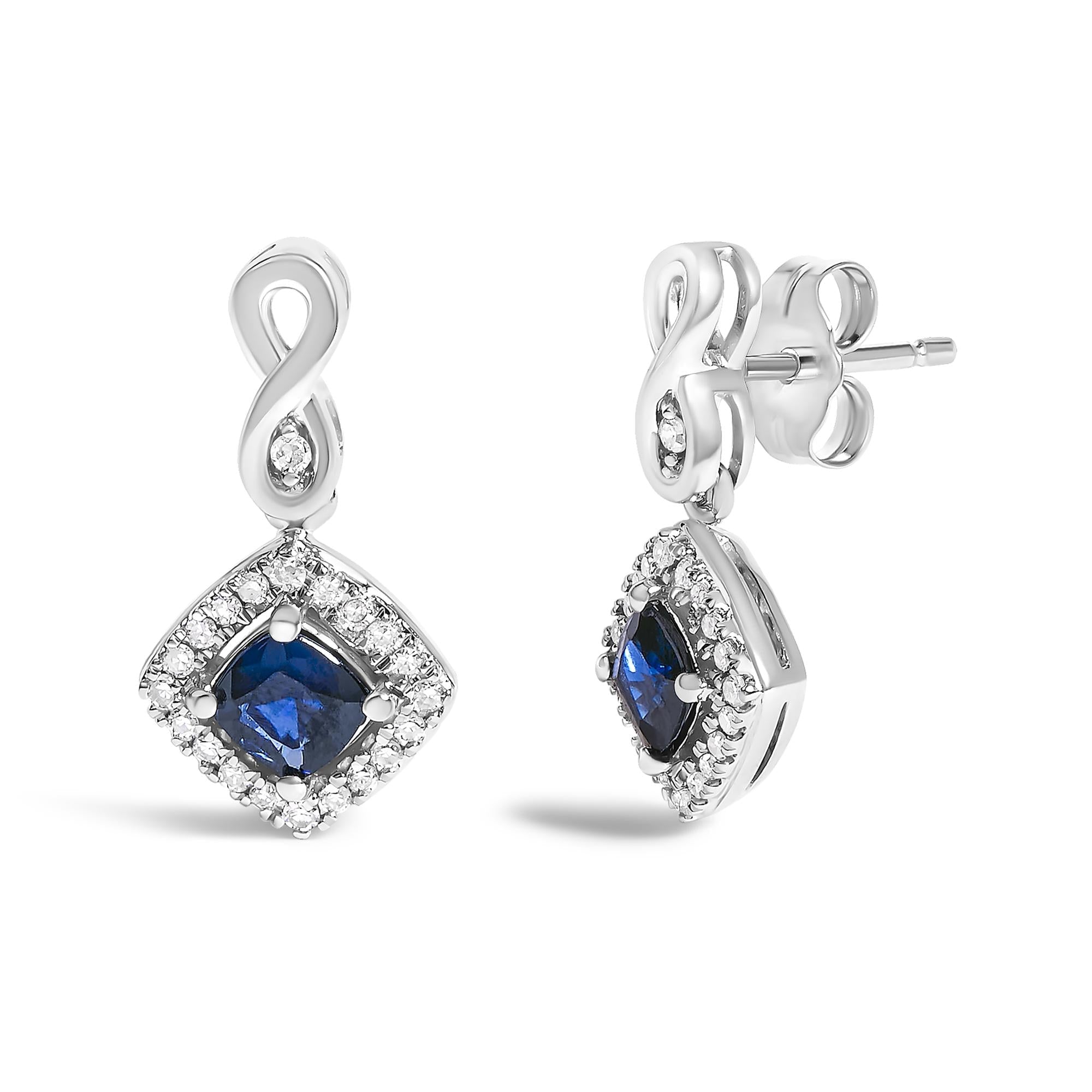 Azur Halo Cushion Shaped Drop Earrings