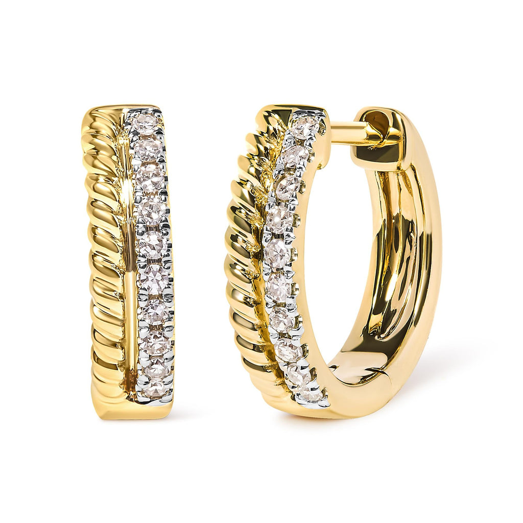 Boucles d'oreilles créoles torsadées en or jaune 10 carats, 1/10 ct, diamants et corde (couleur HI, pureté I1-I2)