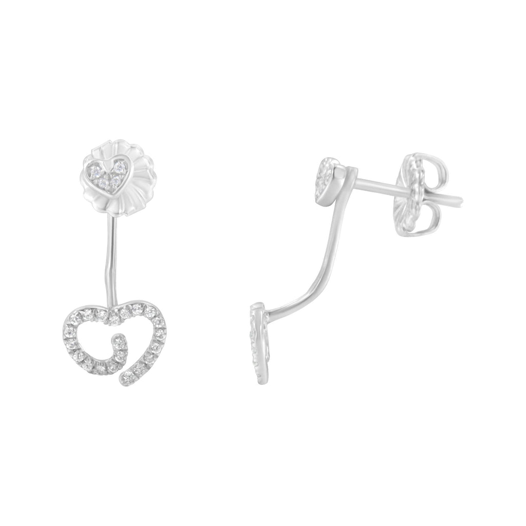 Boucles d'oreilles en argent sterling 925 avec cœur tourbillonnant de diamants 1/4 ct (couleur IJ, pureté I2-I3)