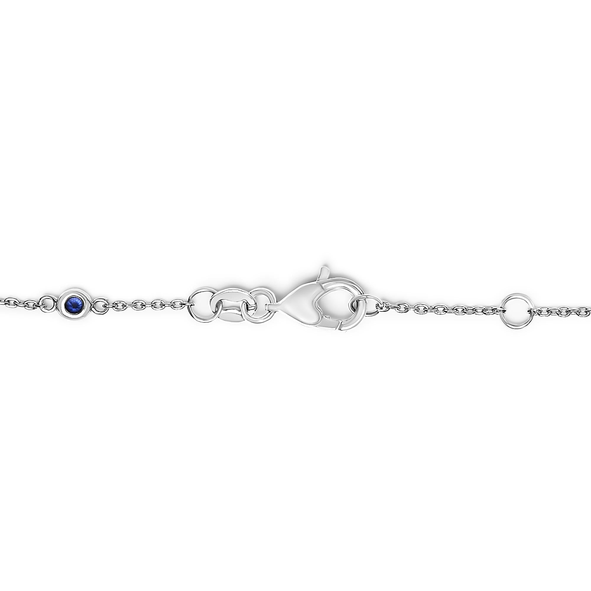 14K White Gold Alternating Blue Sapphire and White Diamond Bezel Station Chain Bracelet (I-J Color, SI2-I1 Clarity) - 8" Inches