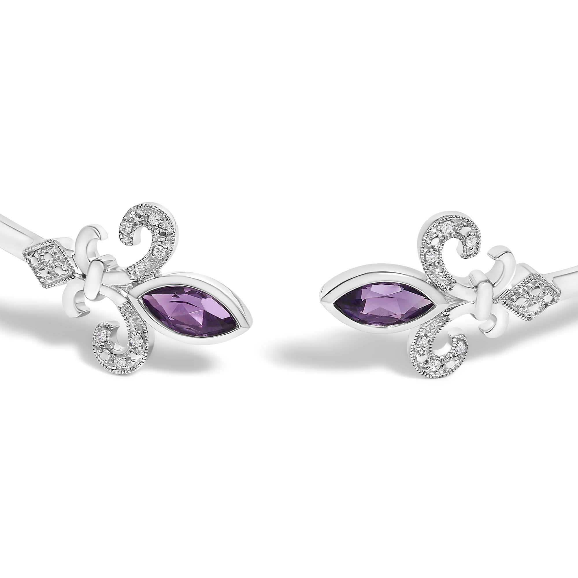 Amethyst Fleur De Lys Open Cuff Bangle