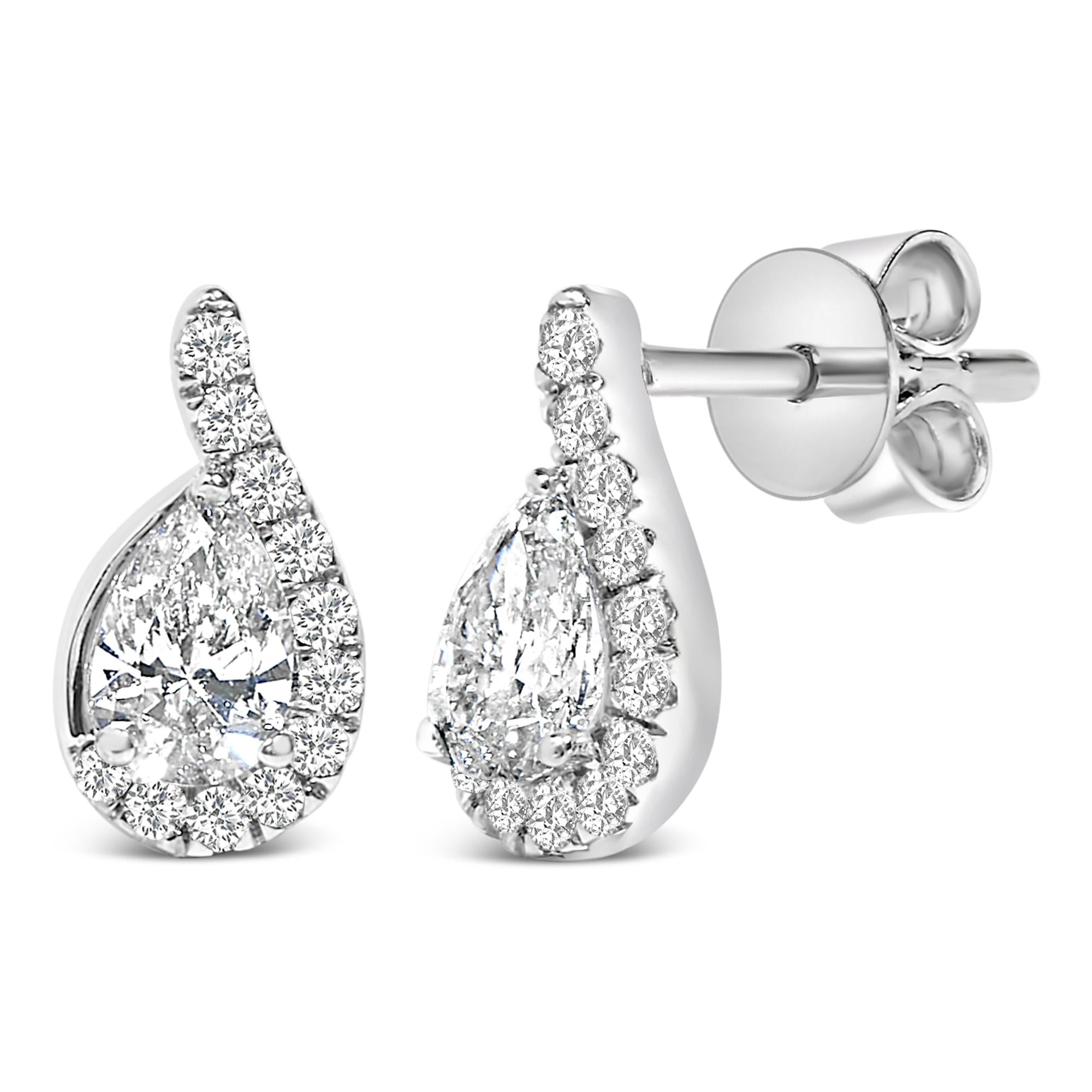 14K White Gold 5/8 Cttw Lab Grown Diamond Tear Drop Halo Stud Earring
