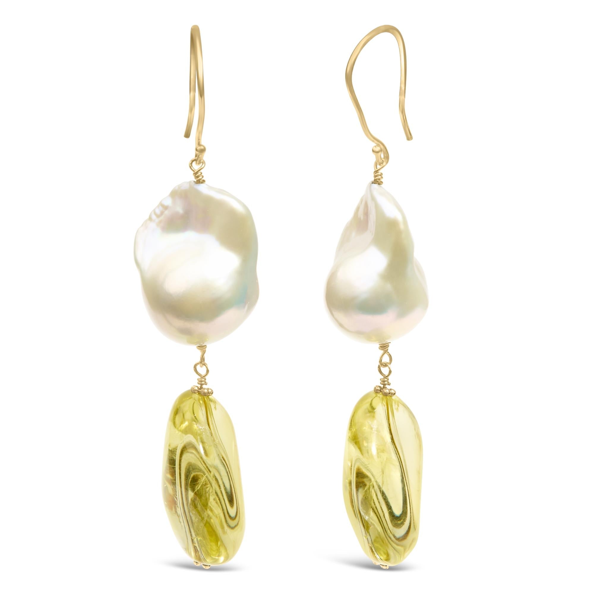 Chantelle Citrine and Baroque Pearl Drop and Dangle Earrings