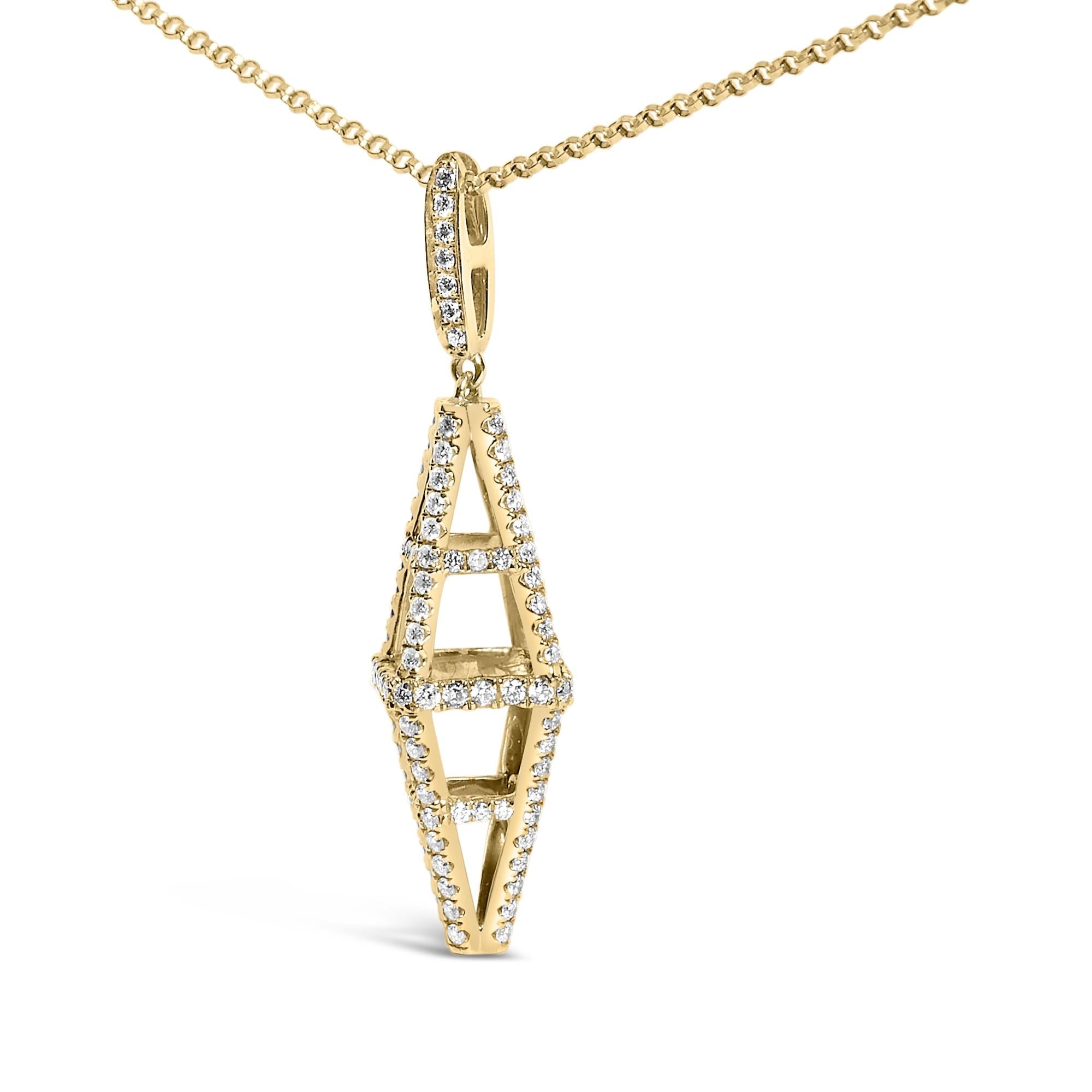 14K Yellow Gold 1.0 Cttw Diamond Studded Geometric Double Pyramid 18" Pendant Necklace (G-H Color, SI1-SI2 Clarity)