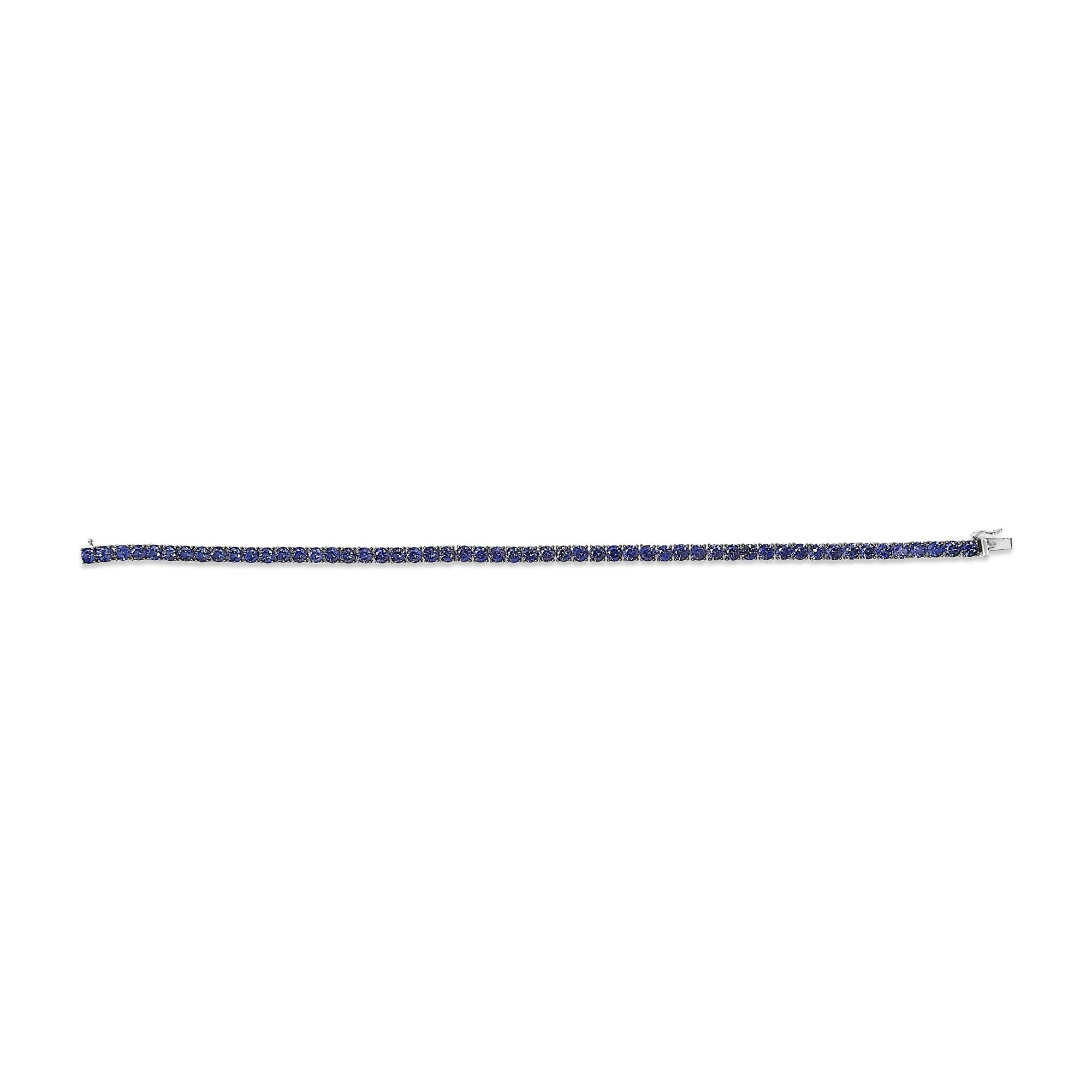 .925 Sterling Silver Created Blue Sapphire Tennis Bracelet - 8.5" Inches