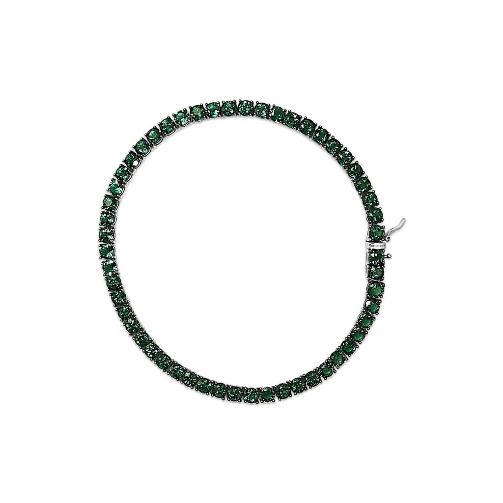 Unisex .925 Sterling Silver Created Green Emerald Tennis Bracelet - 8.5" Inches