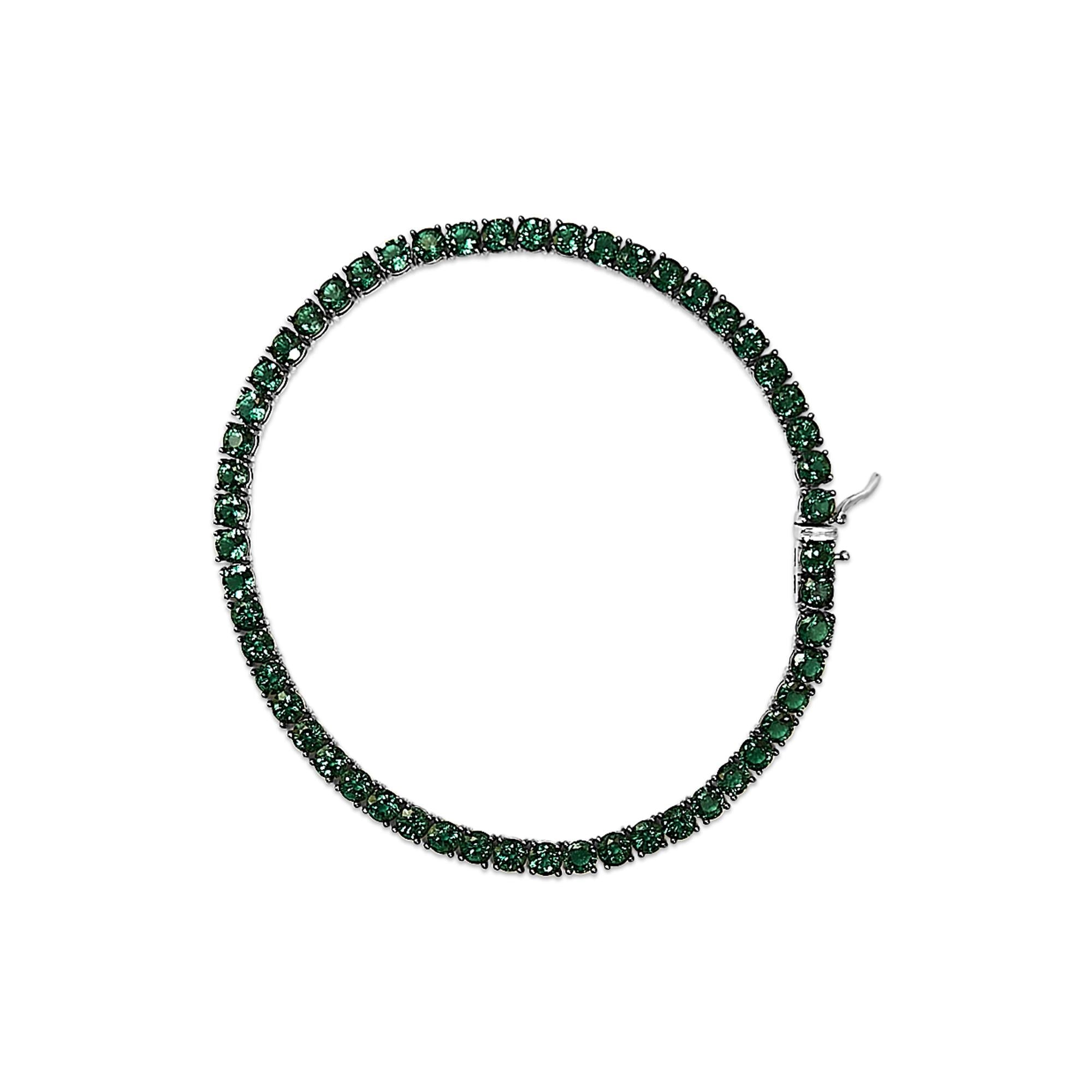 Unisex .925 Sterling Silver Created Green Emerald Tennis Bracelet - 8.5" Inches