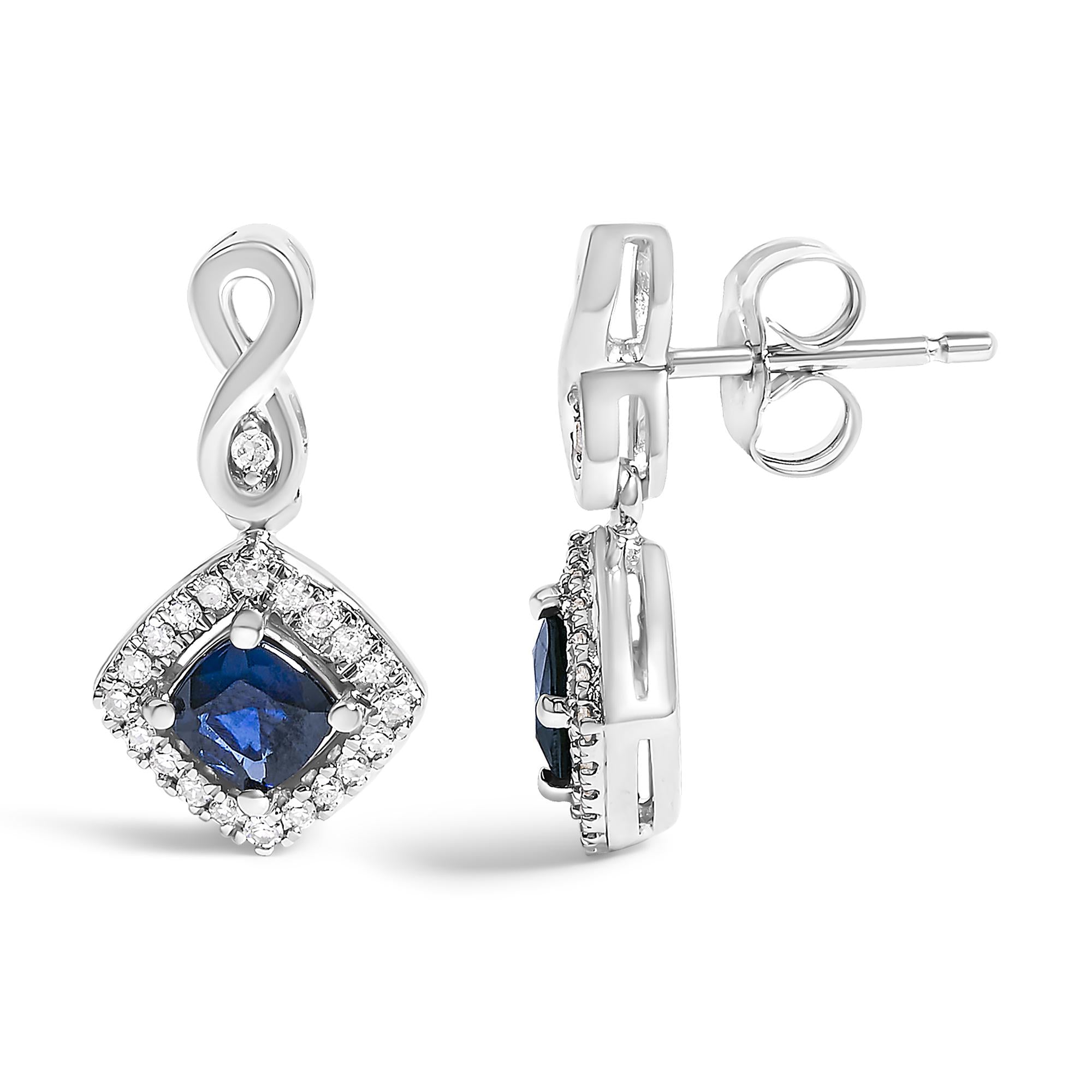 Azur Halo Cushion Shaped Drop Earrings