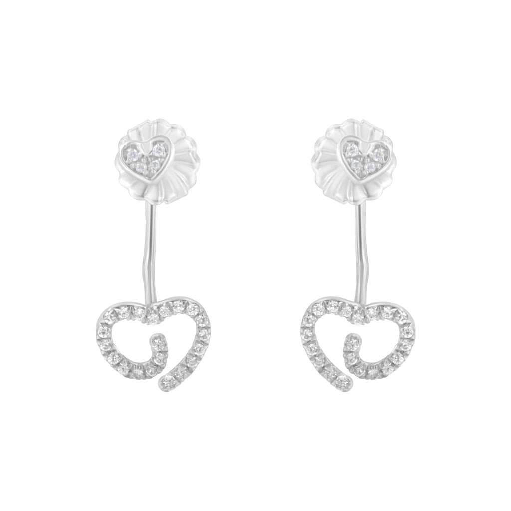 Boucles d'oreilles en argent sterling 925 avec cœur tourbillonnant de diamants 1/4 ct (couleur IJ, pureté I2-I3)