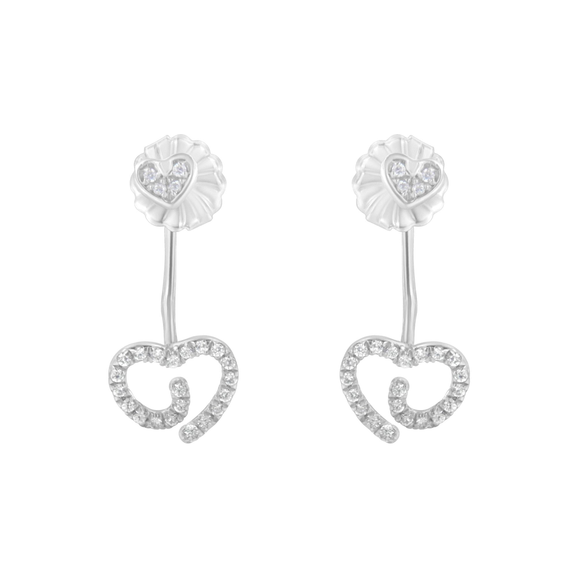 .925 Sterling Silver 1/4 Cttw Diamond Swirl Heart Front/Back Earrings (I-J Color, I2-I3 Clarity)