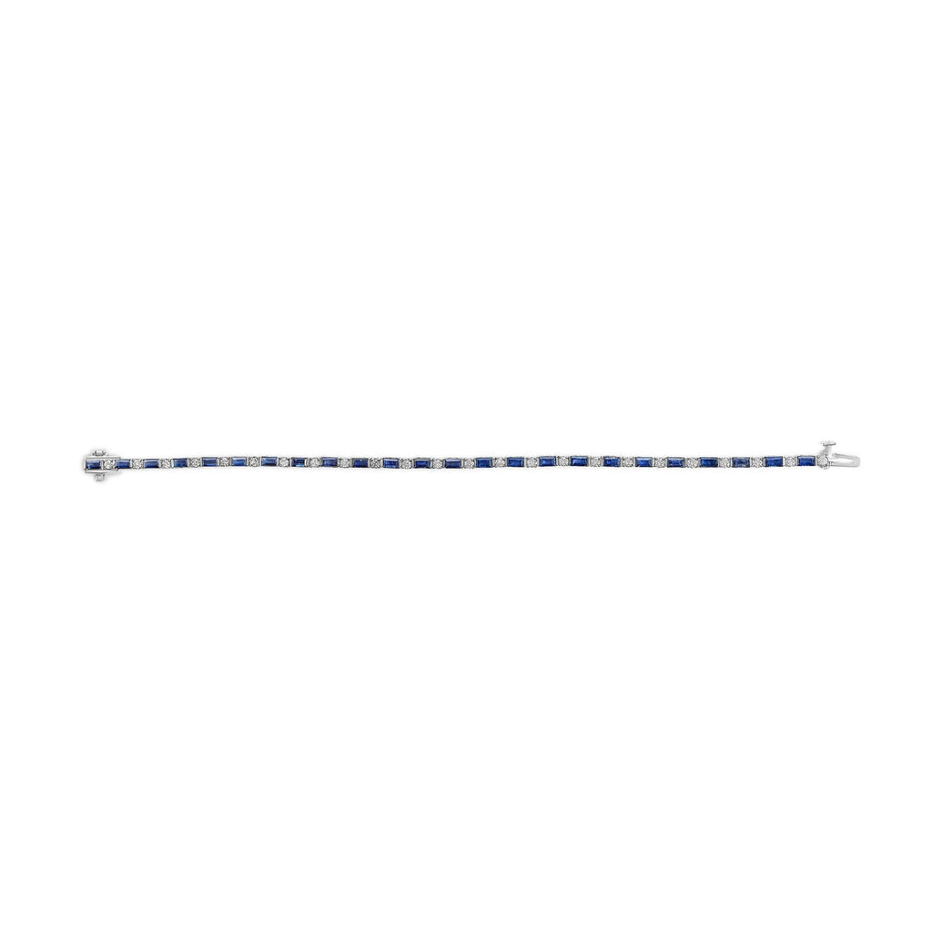 14K White Gold 1 1/10 Cttw Diamond and Blue Sapphire Alternating Link Tennis Bracelet (I-J Color, SI2-I1 Clarity) - 7" Inches