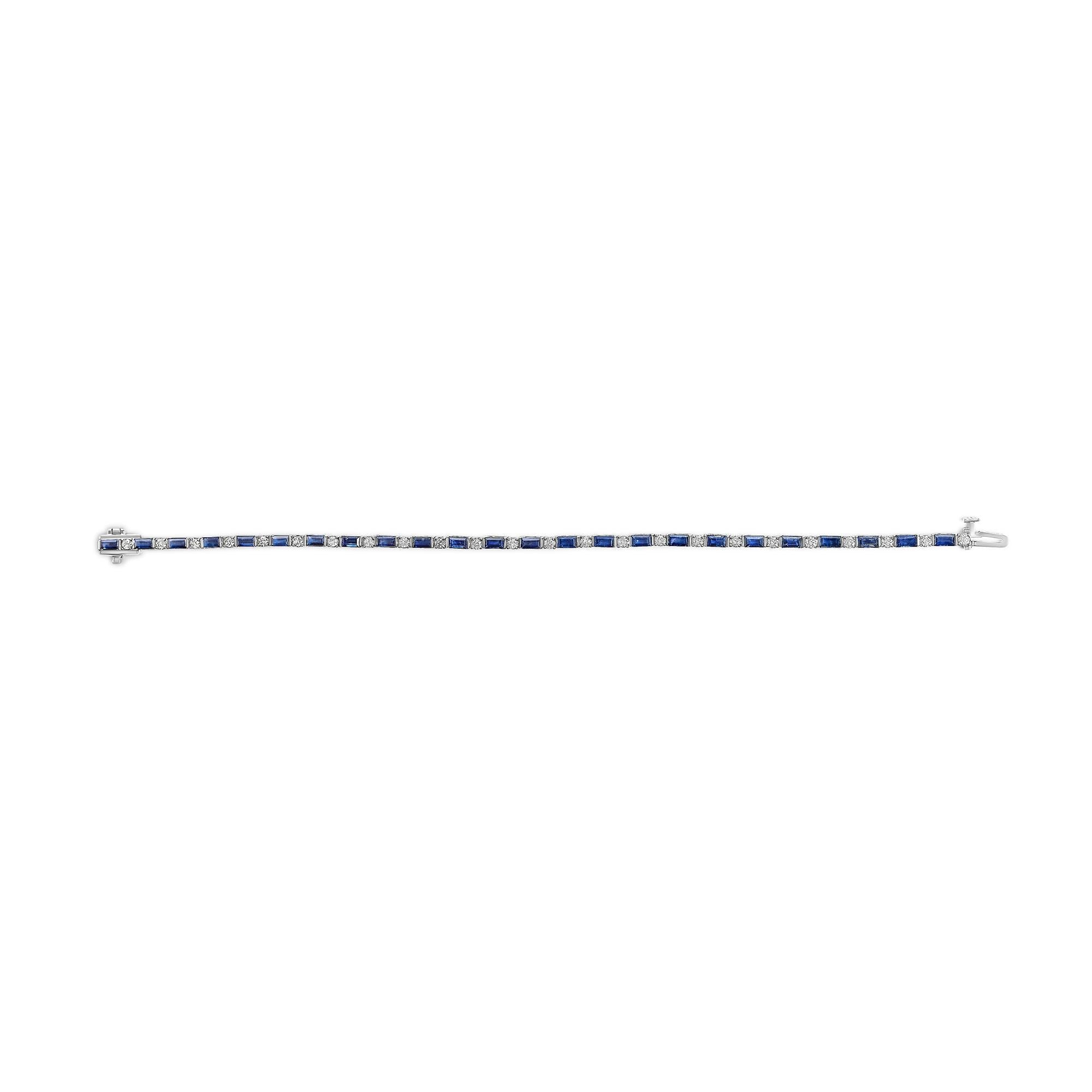 14K White Gold 1 1/10 Cttw Diamond and Blue Sapphire Alternating Link Tennis Bracelet (I-J Color, SI2-I1 Clarity) - 7" Inches