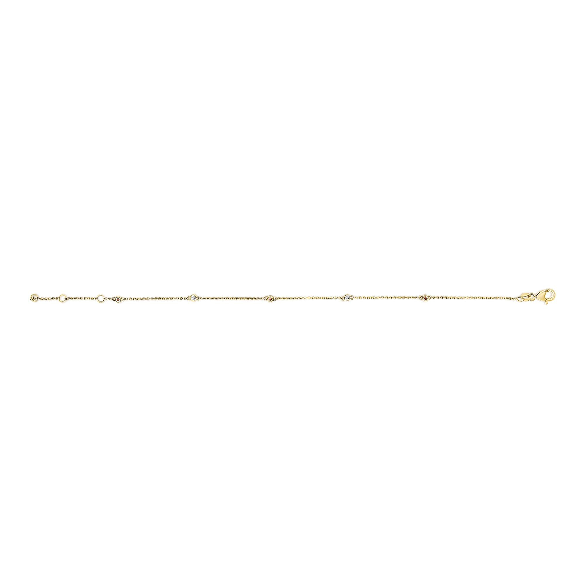 14K Yellow Gold Alternating Red Ruby and White Diamond Bezel Station Chain Bracelet (I-J Color, SI2-I1 Clarity) - 7.5" Inches