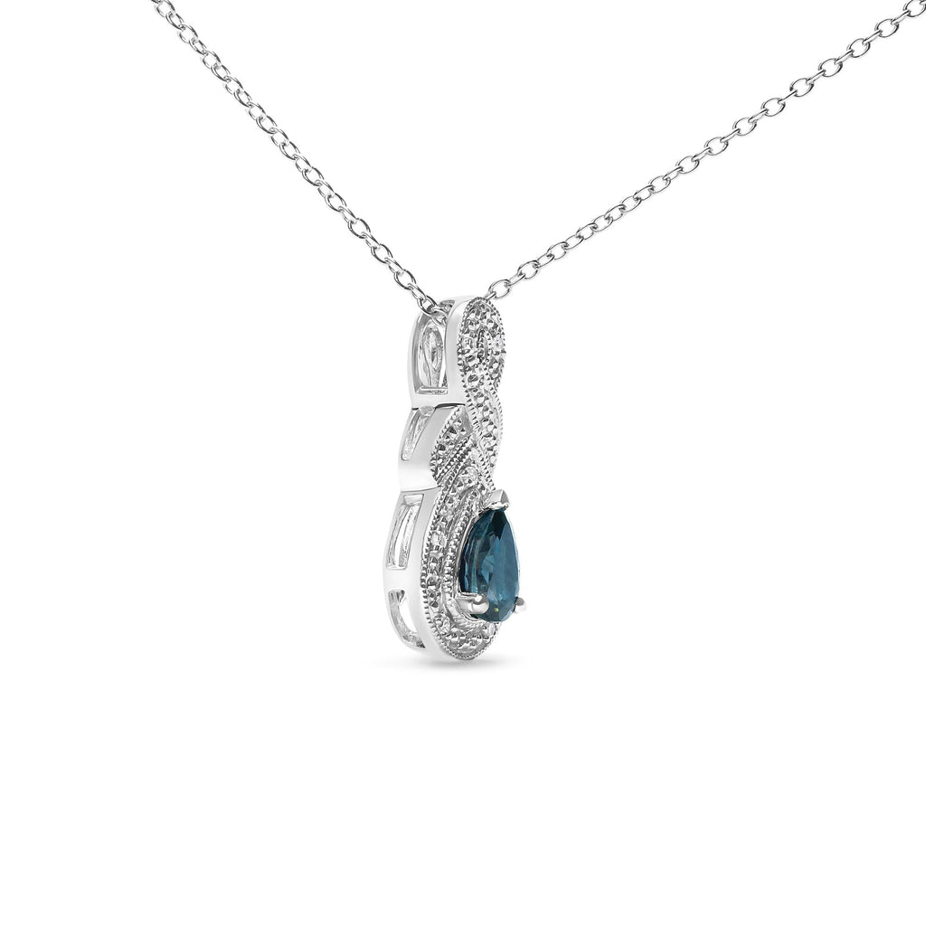 Collier pendentif en argent sterling 925, 6 x 4 mm, saphir poire et diamants, taille goutte, 45,7 cm (couleur haute, pureté SI1-SI2)