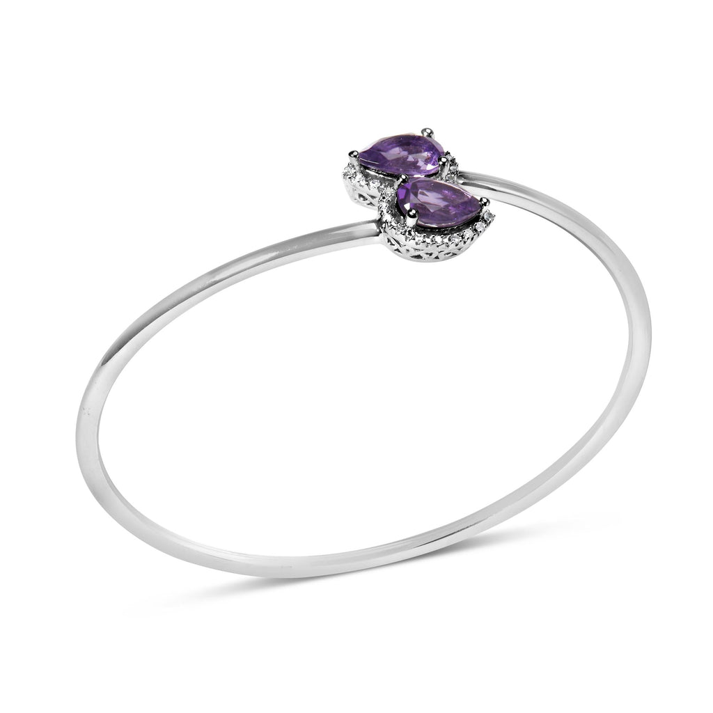 Bracelet jonc en argent sterling 925, 8 x 5,5 mm, en forme de poire, avec améthyste et diamants (couleur haute, pureté SI1-SI2) - Convient aux tailles jusqu'à 7 pouces