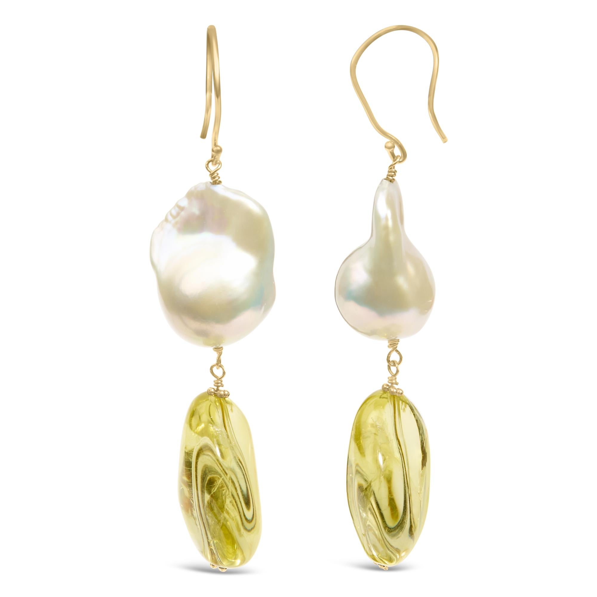 Chantelle Citrine and Baroque Pearl Drop and Dangle Earrings