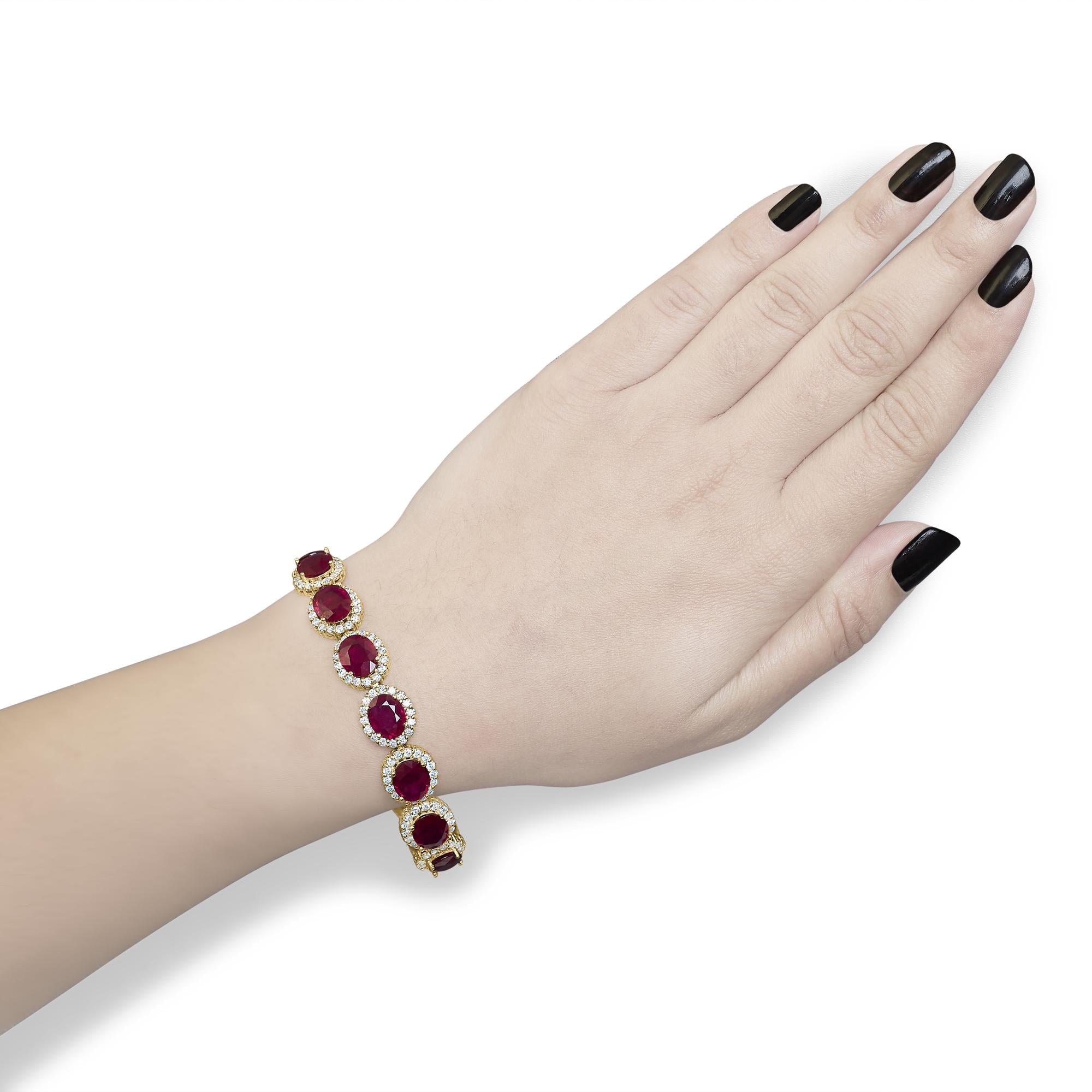 Erzulienne Natural Red Ruby Halo Link Bracelet