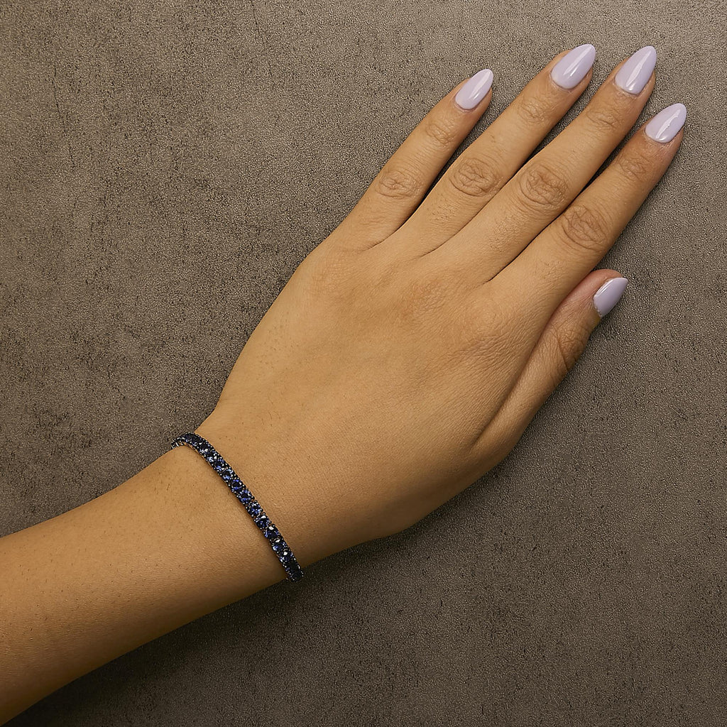 .925 Sterling Silver Created Blue Sapphire Tennis Bracelet - 8.5" Inches