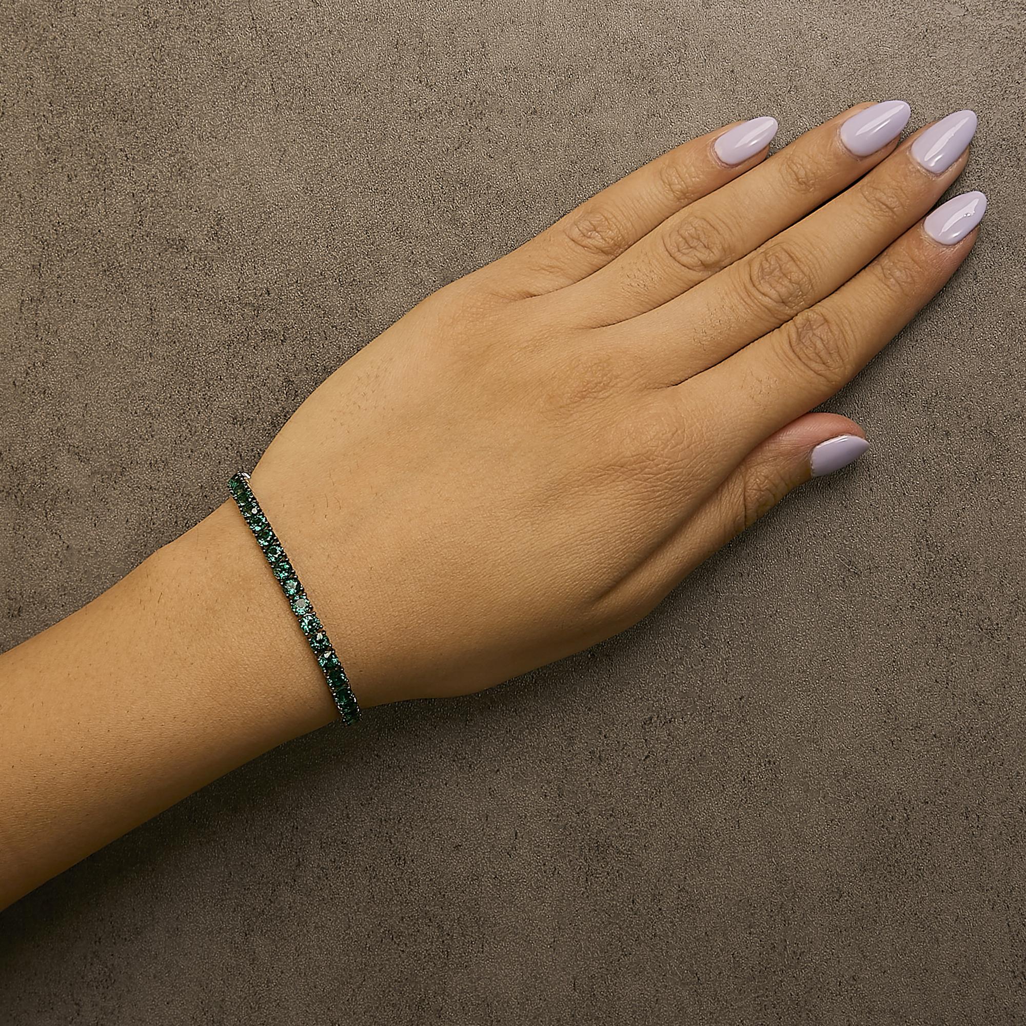 Unisex .925 Sterling Silver Created Green Emerald Tennis Bracelet - 8.5" Inches