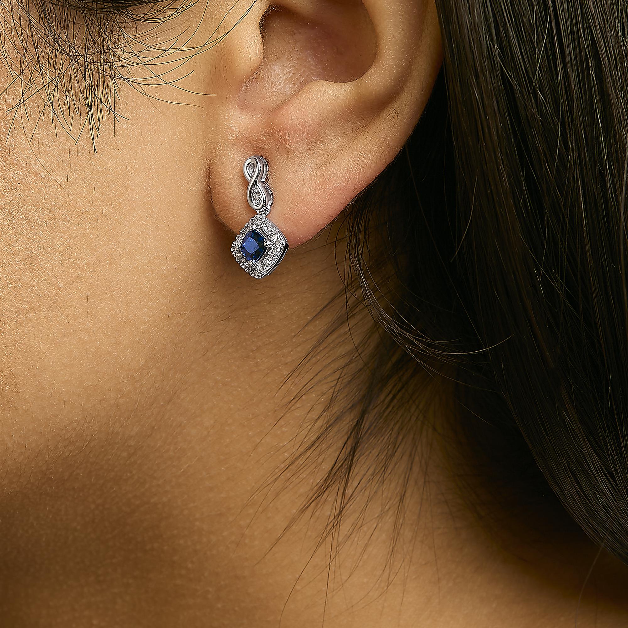 Azur Halo Cushion Shaped Drop Earrings