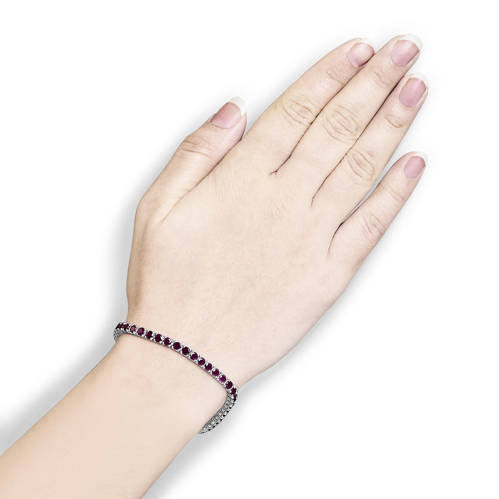 Bracelet tennis en argent sterling 925 avec rubis rose synthétique de 11,5 ct - 18,4 cm
