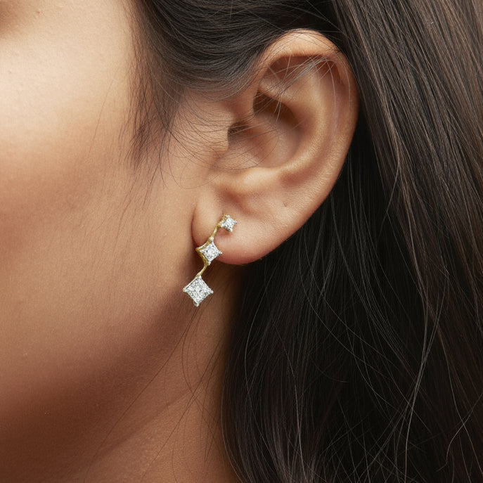 14K Yellow Gold 1 cttw Princess Cut Diamond Earrings (H-I, SI1-SI2)