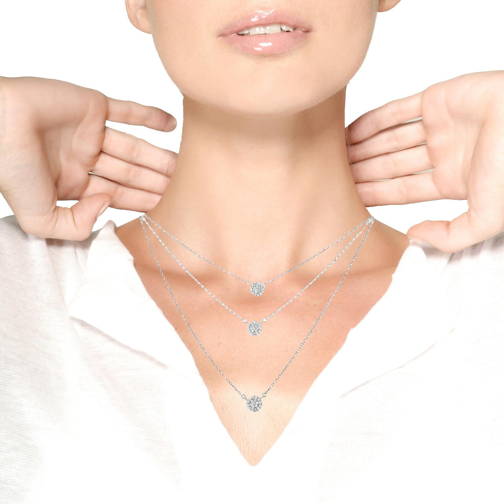 Collier multi-rangs en argent sterling 925, pendentif en forme de médaillon de diamant rond 1/2 ct, 45,7 cm (couleur HI, pureté I2-I3)