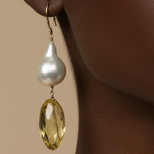 Chantelle Citrine and Baroque Pearl Drop and Dangle Earrings