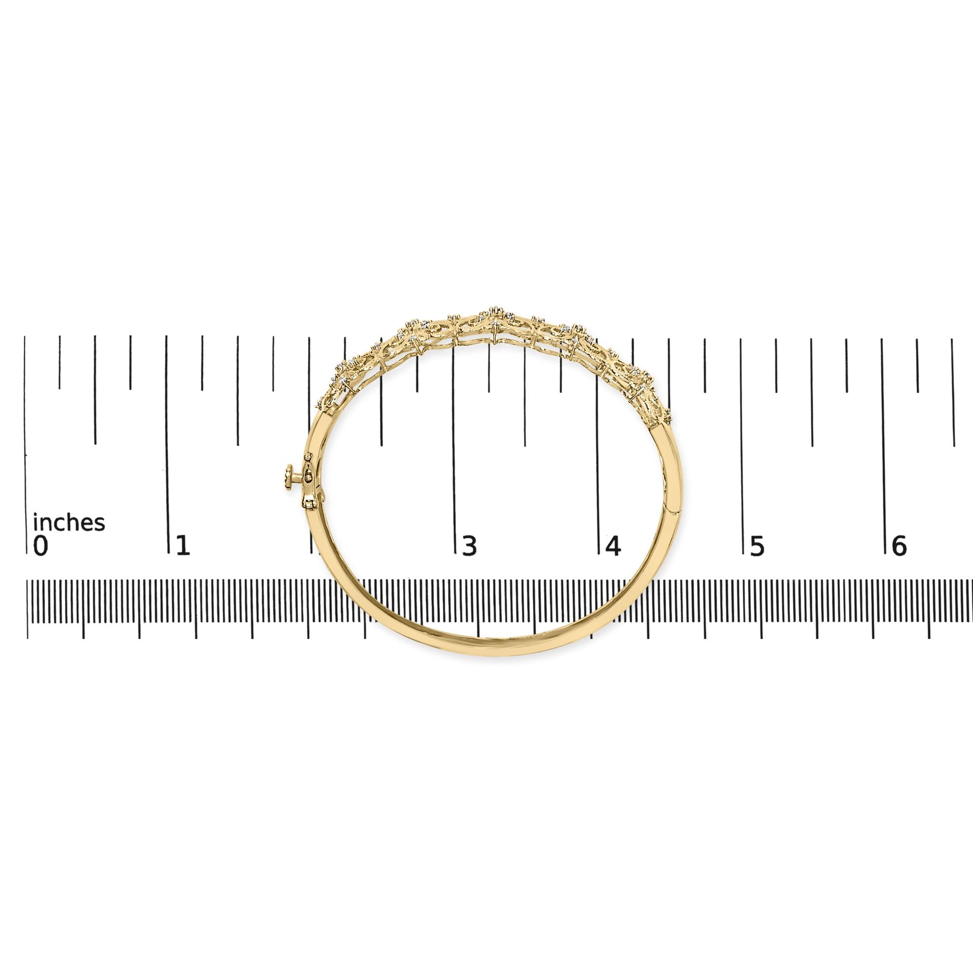14K Gold 1.00 Cttw Diamond Vintage Inspired Floral Bangle Bracelet (H-I Color, SI1-SI2 Clarity) - 7.75" Inches