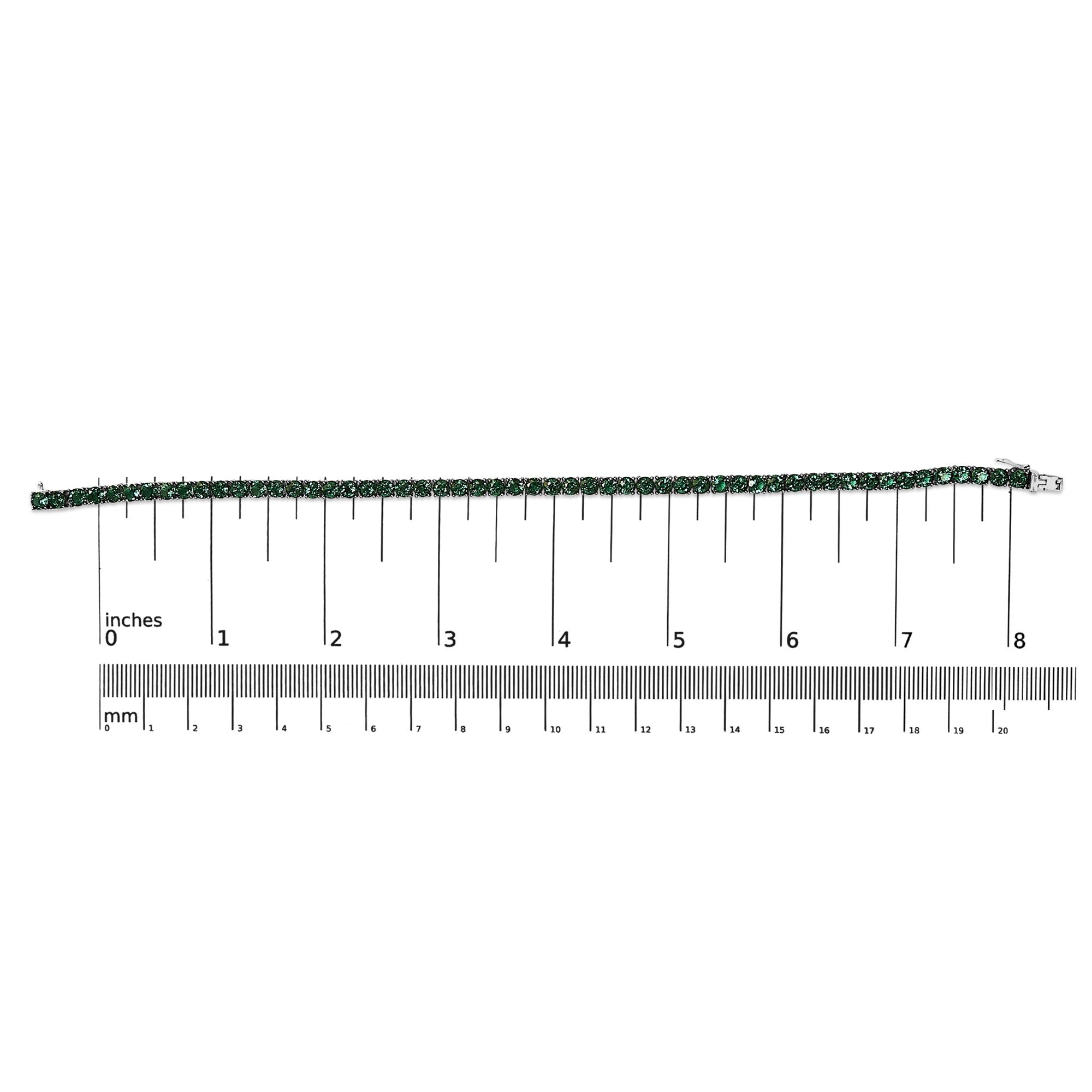 Unisex .925 Sterling Silver Created Green Emerald Tennis Bracelet - 8.5" Inches