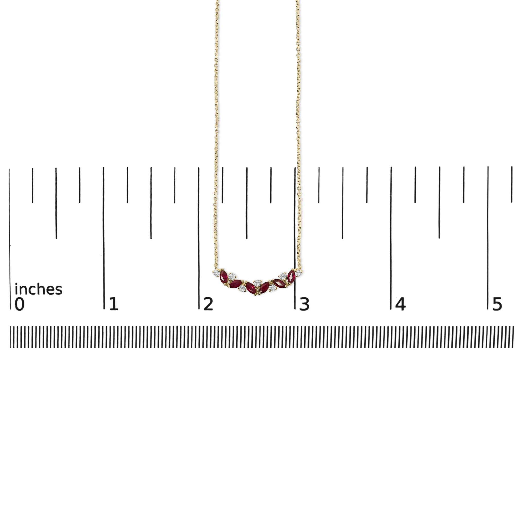 14K Yellow Gold Red Ruby and Diamond Trio Bar Line Necklace (I-J Color, SI2-I1 Clarity) - 18 inch
