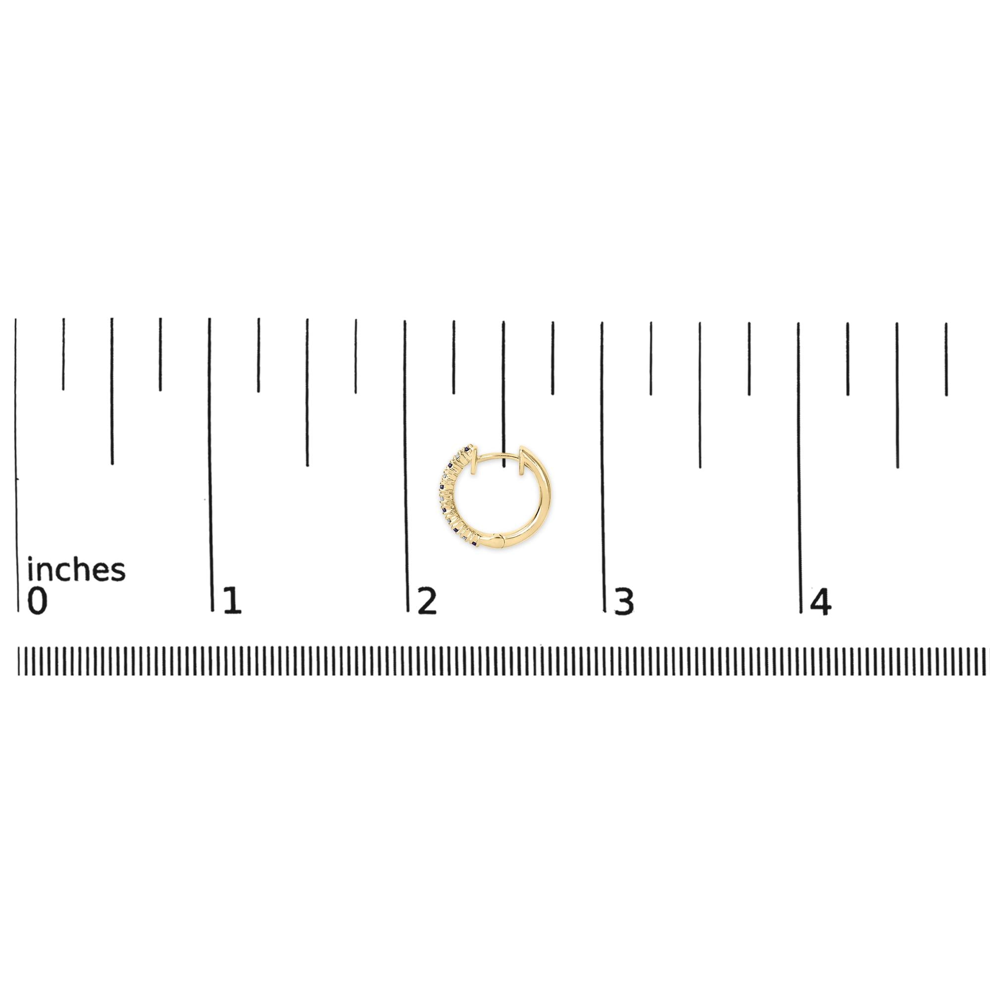 10K Yellow Gold Alternating Blue Sapphire 1/10 Cttw Diamond Huggy Hoop Earrings  (I-J Color, I1-I2 Clarity)