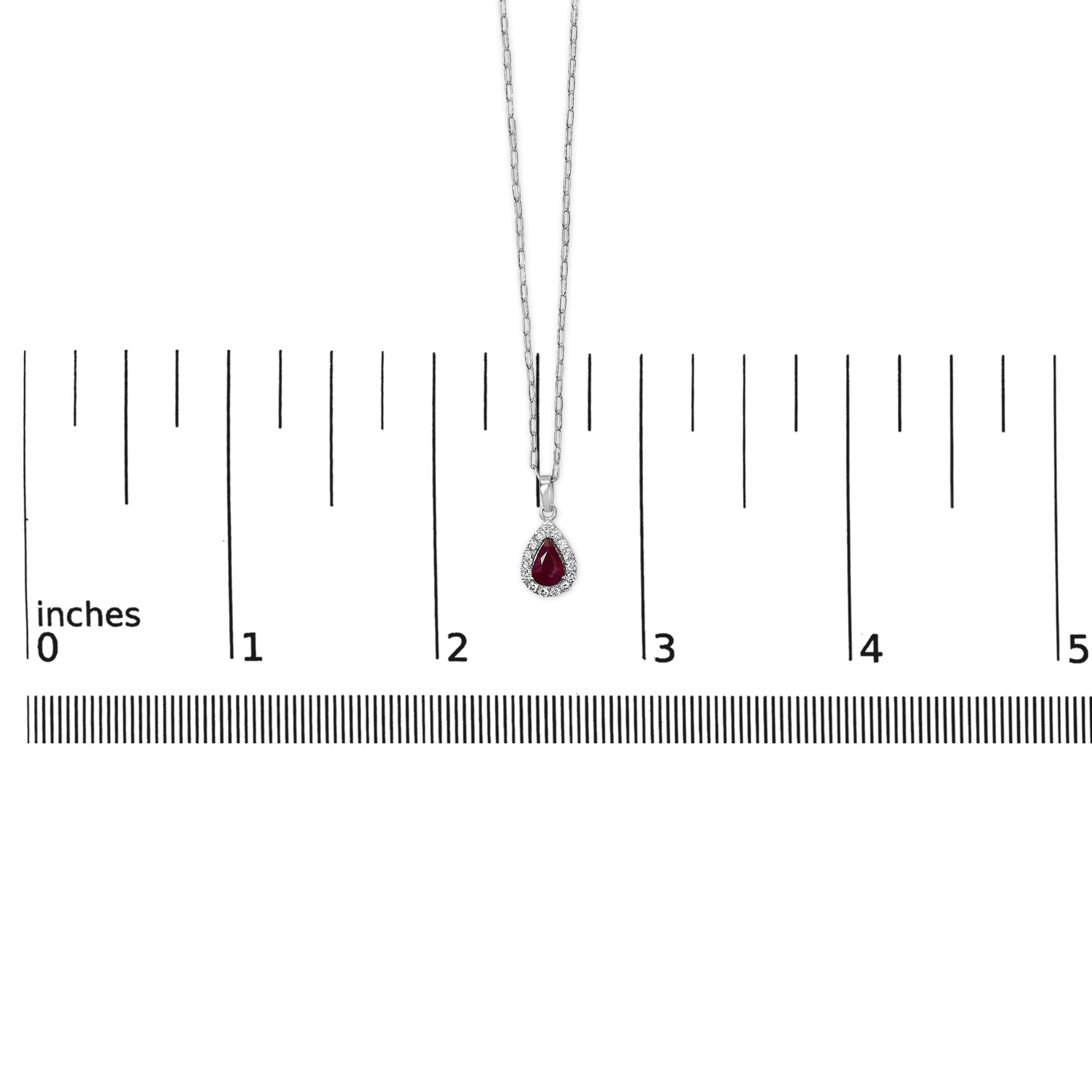 14K White Gold 6x4 Pear Red Ruby and Diamond Halo Pendant Necklace - 18" Inches